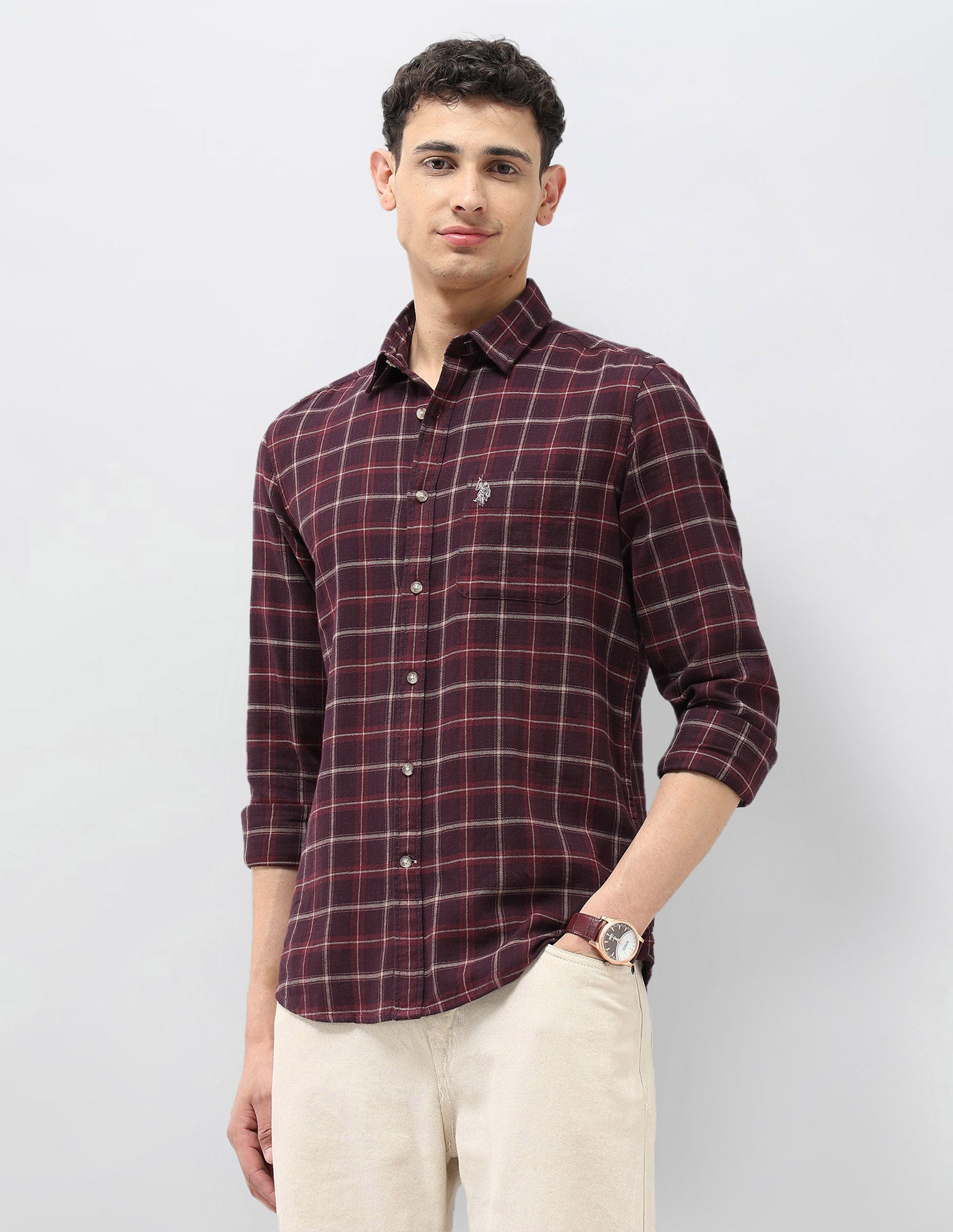 Grid Tattersall Checked Herringbone Shirt