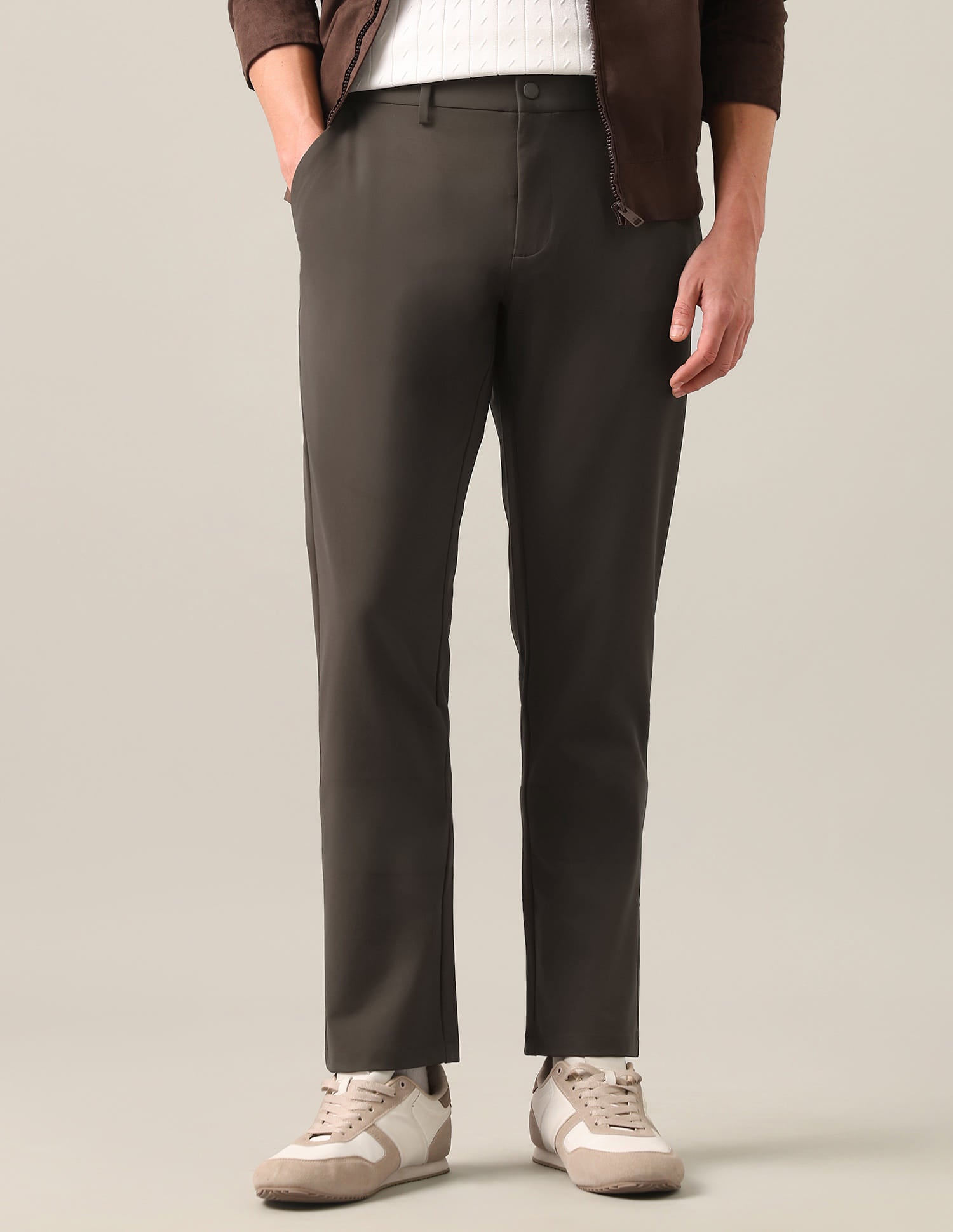 Denver Slim Fit Mid Rise Trousers Brown - U.S. Polo Assn. India | Large