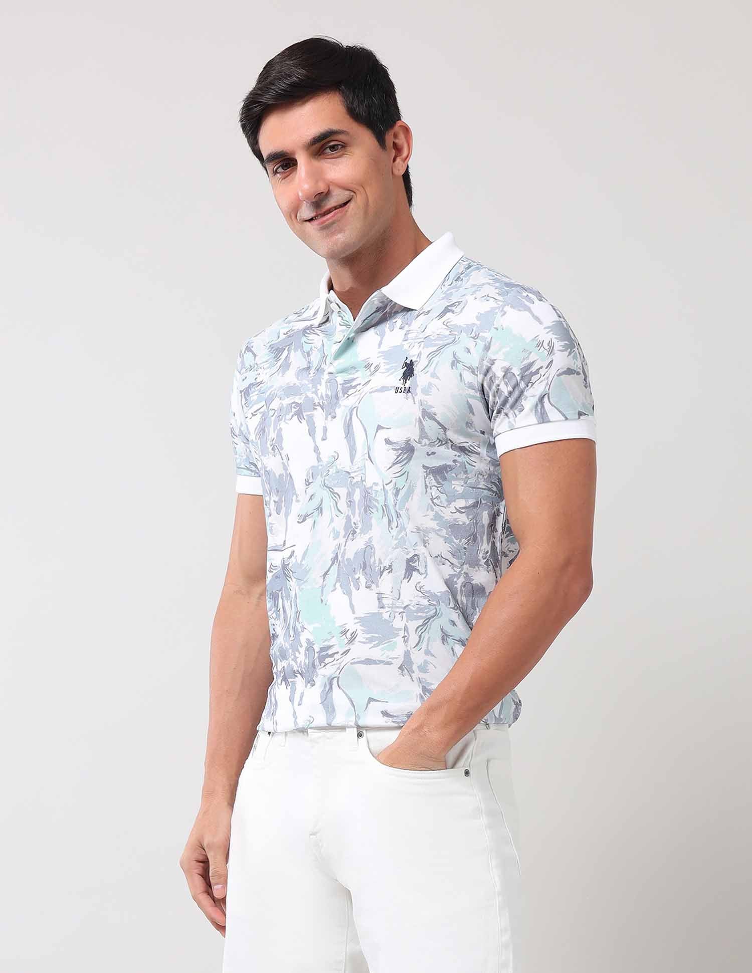 Abstract Printed Muscle Fit Polo Shirt