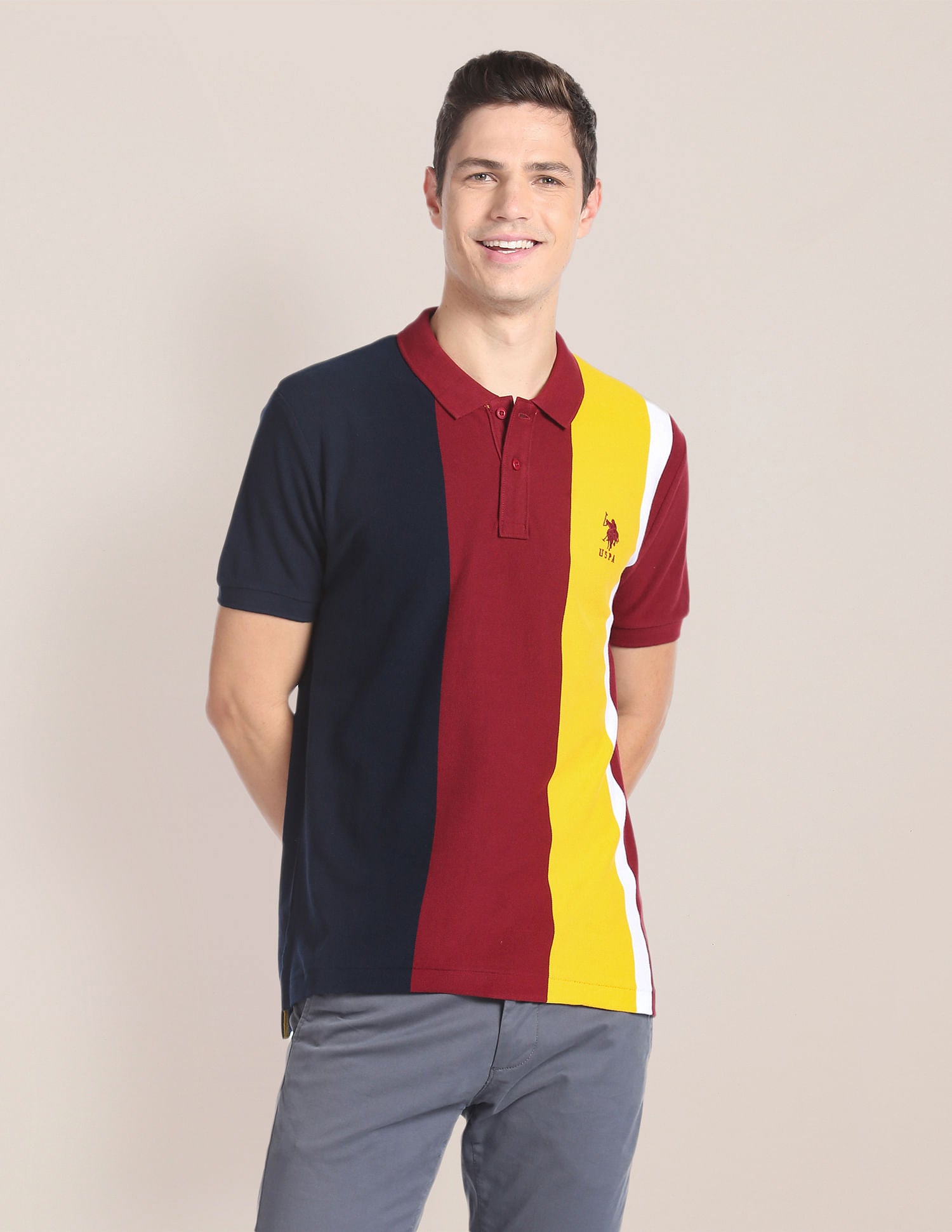 Colour Block Cotton Polo Shirt Maroon - U.S. Polo Assn. India | Large