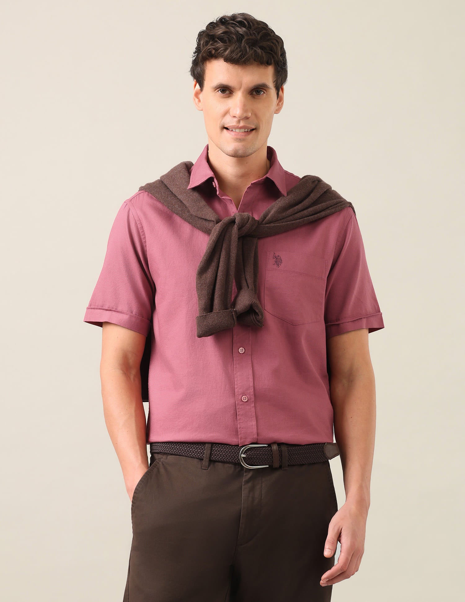 Solid Dobby Shirt Mauve - U.S. Polo Assn. India | Large