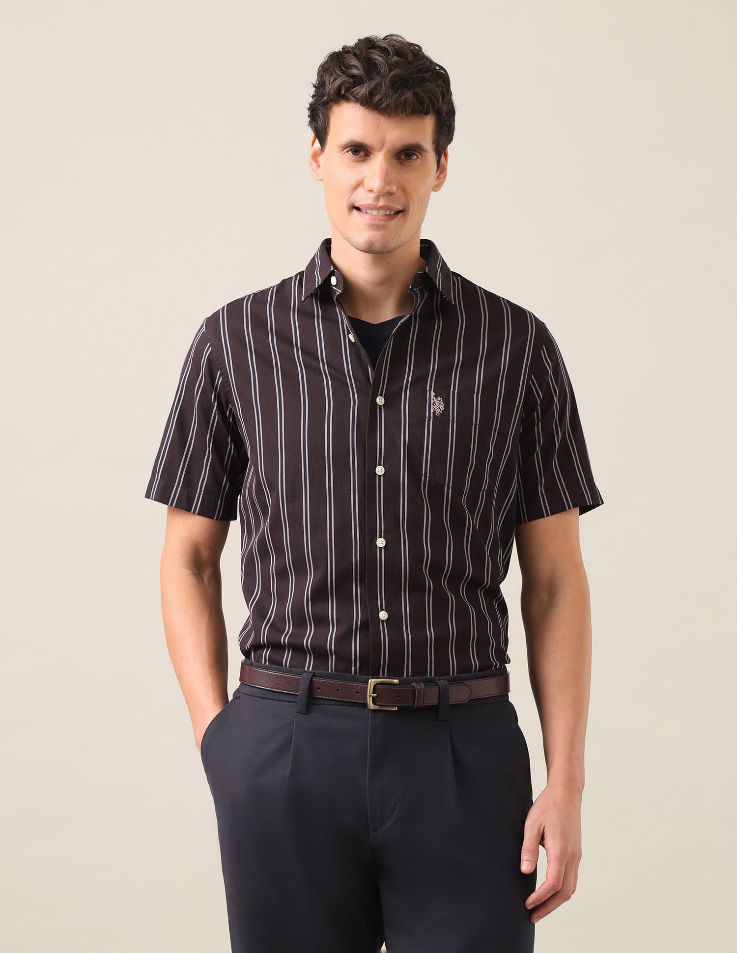 Vertical Striped Dobby Shirt Choco - U.S. Polo Assn. India | Large