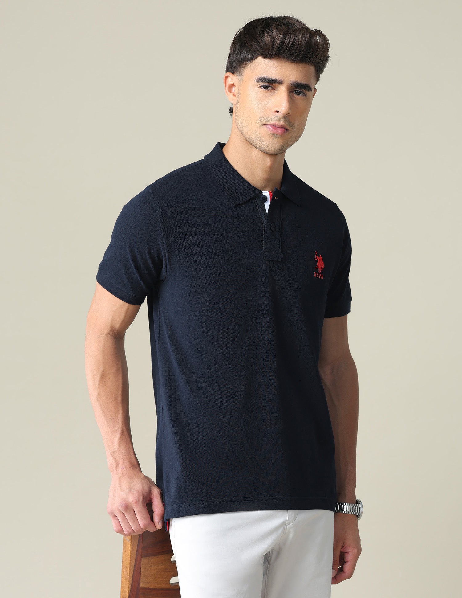 Contrast Placket Solid Polo Shirt