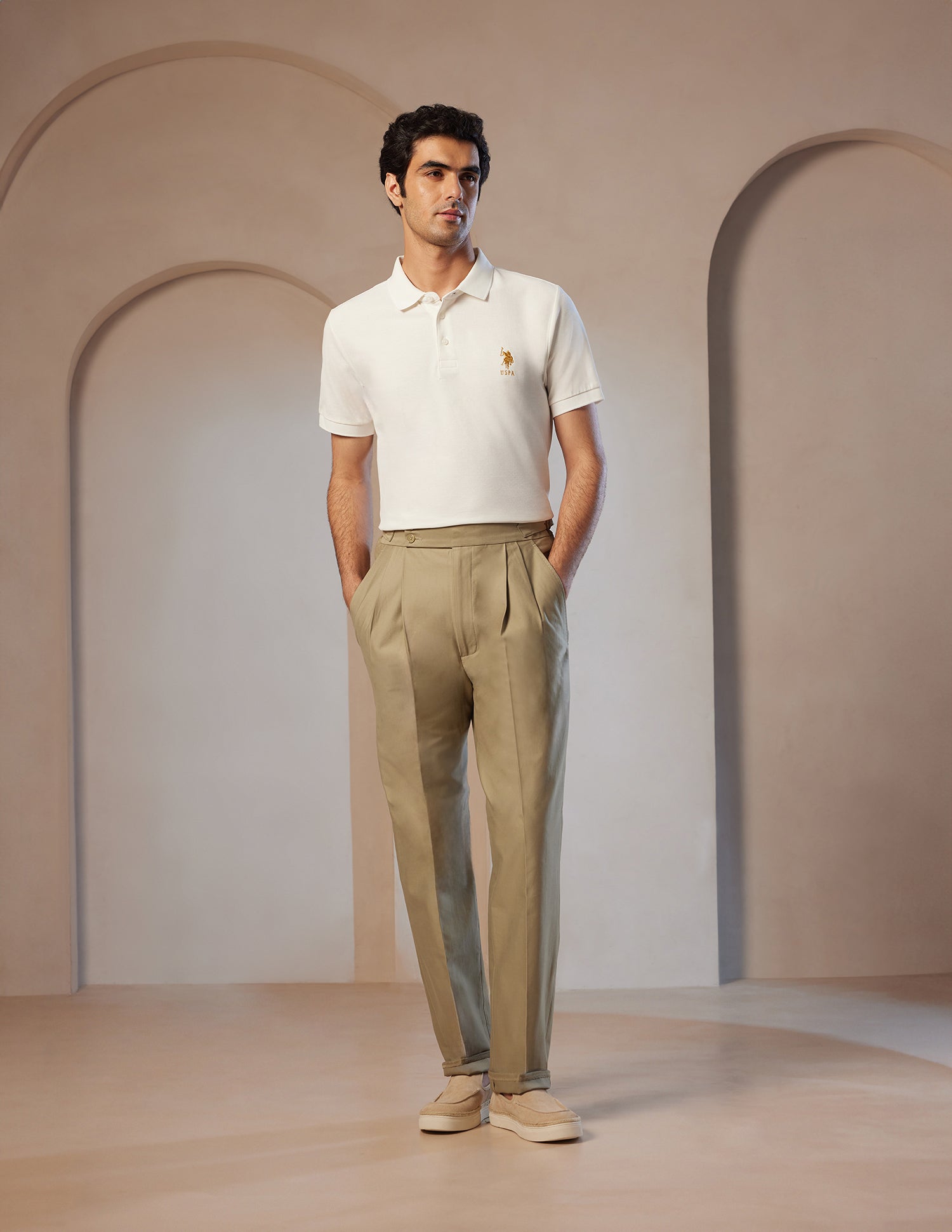 Pacho X Slim Fit Cotton Polo Shirt Ecru - U.S. POLO ASSN. | Large