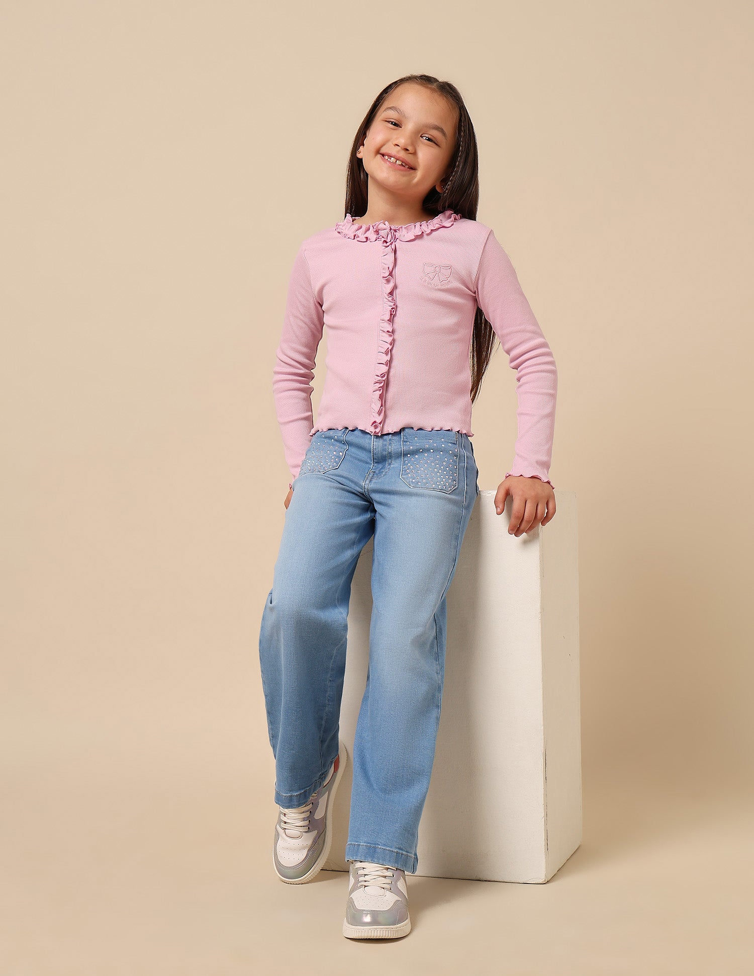 Girls Wide Leg Fit High Rise Jeans