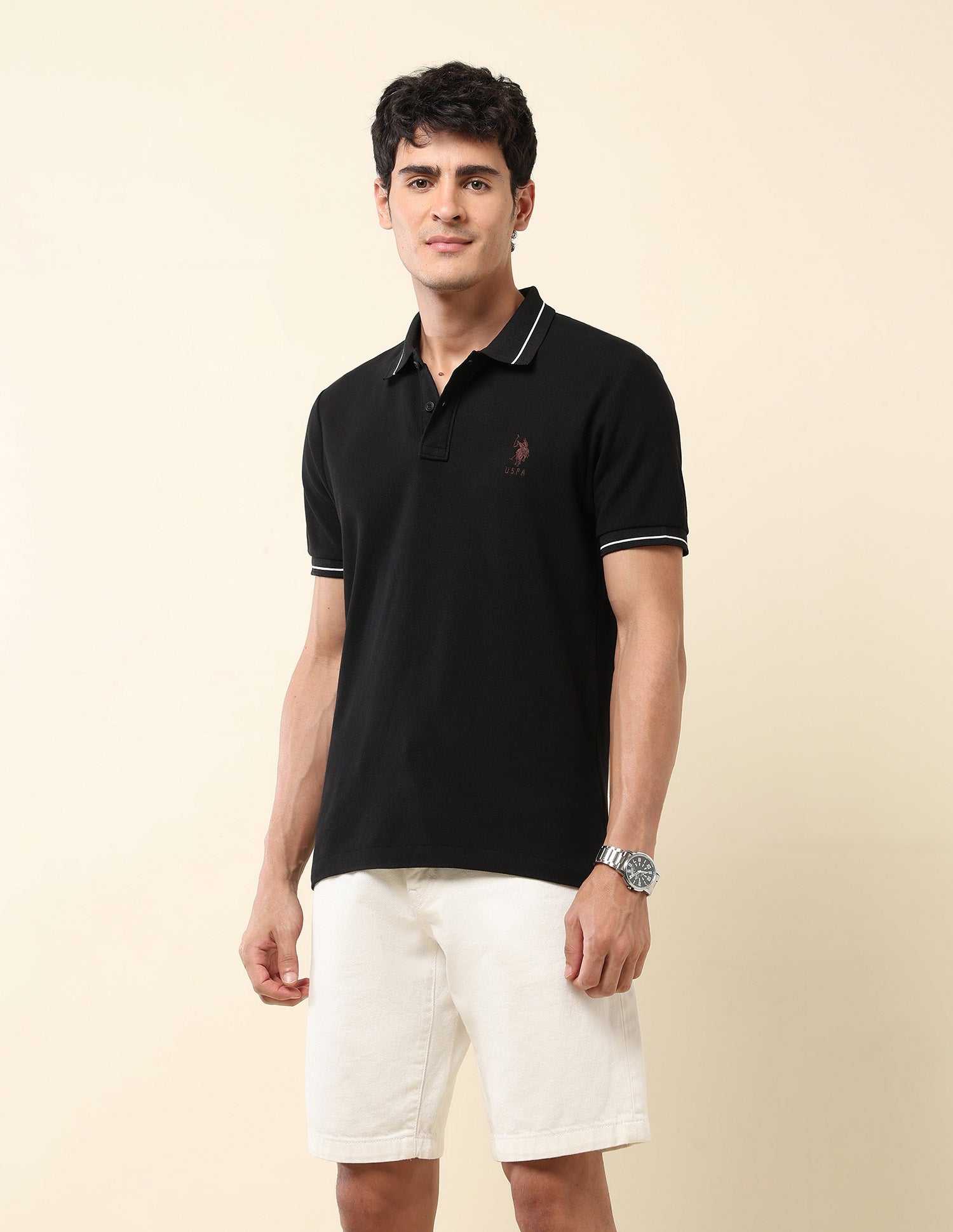 Solid Modern Monochrome Polo Shirt Black - U.S. Polo Assn. India | Large