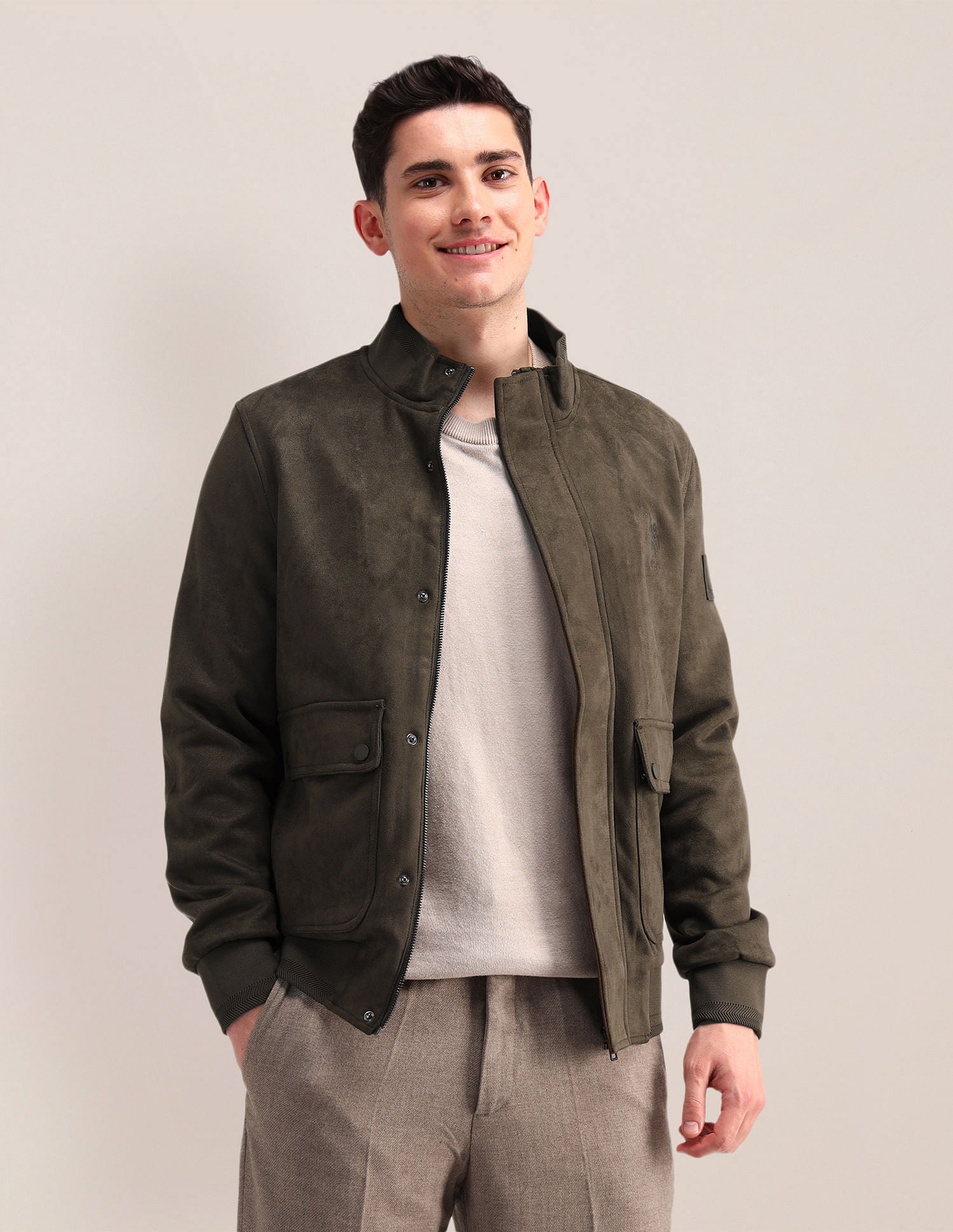 Regular Fit Solid Casual Jacket