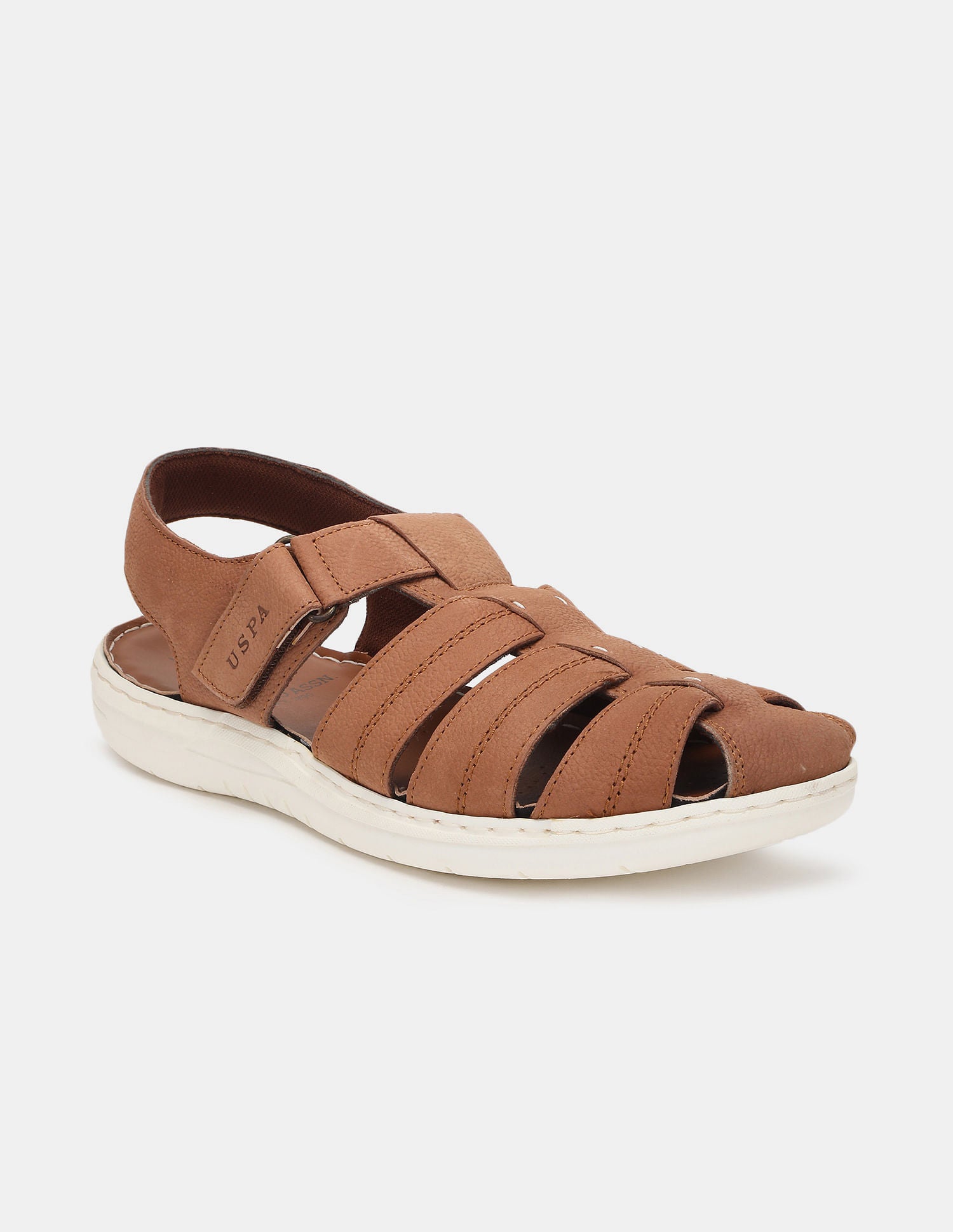 Men Tan Closed Toe Albertus Leather Sandals