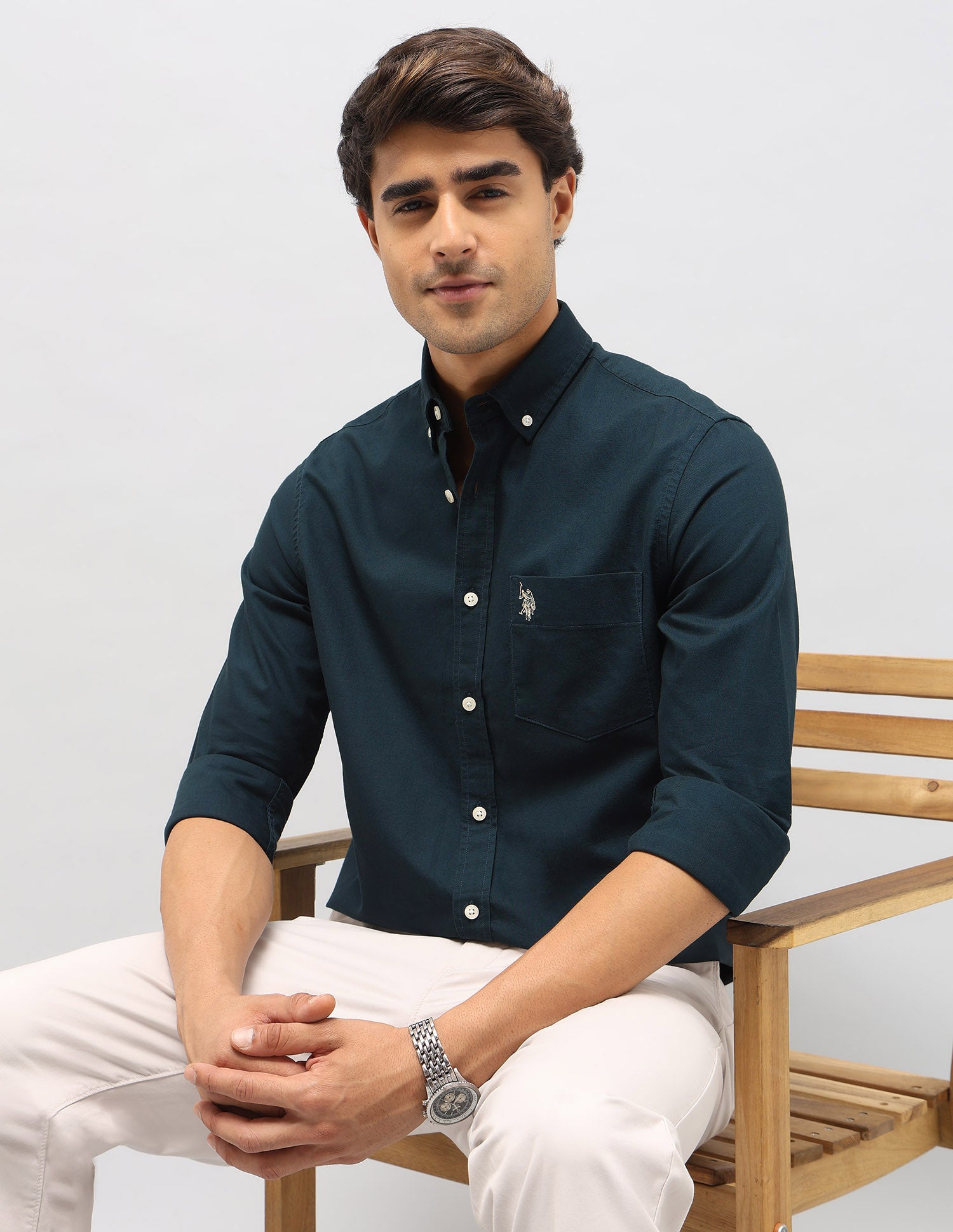 Oxford Tailored Fit Shirt Teal - U.S. Polo Assn. India | Large