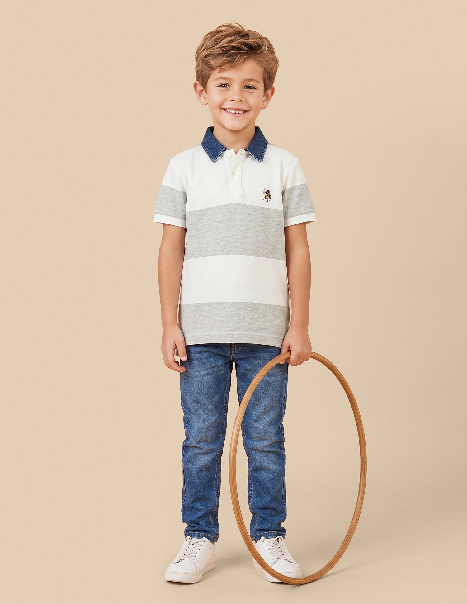Horizontal Striped Regular Fit Polo Shirt Off White - U.S. Polo Assn. India | Large