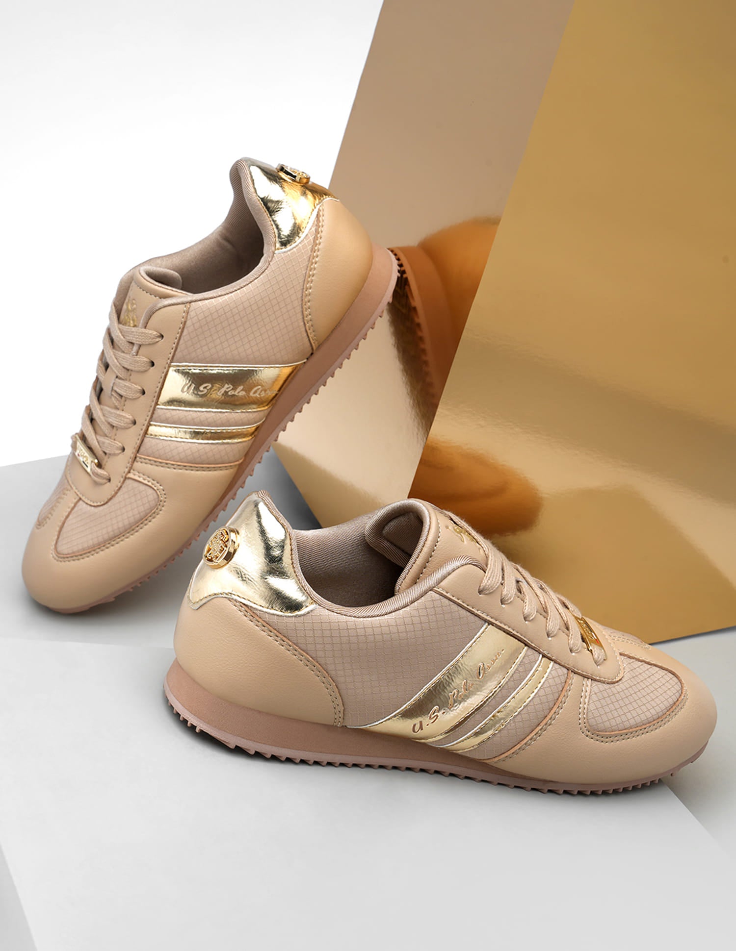Women Lace Ups Logo Nemsy 2.0 Sneakers Beige - U.S. Polo Assn. India | Large