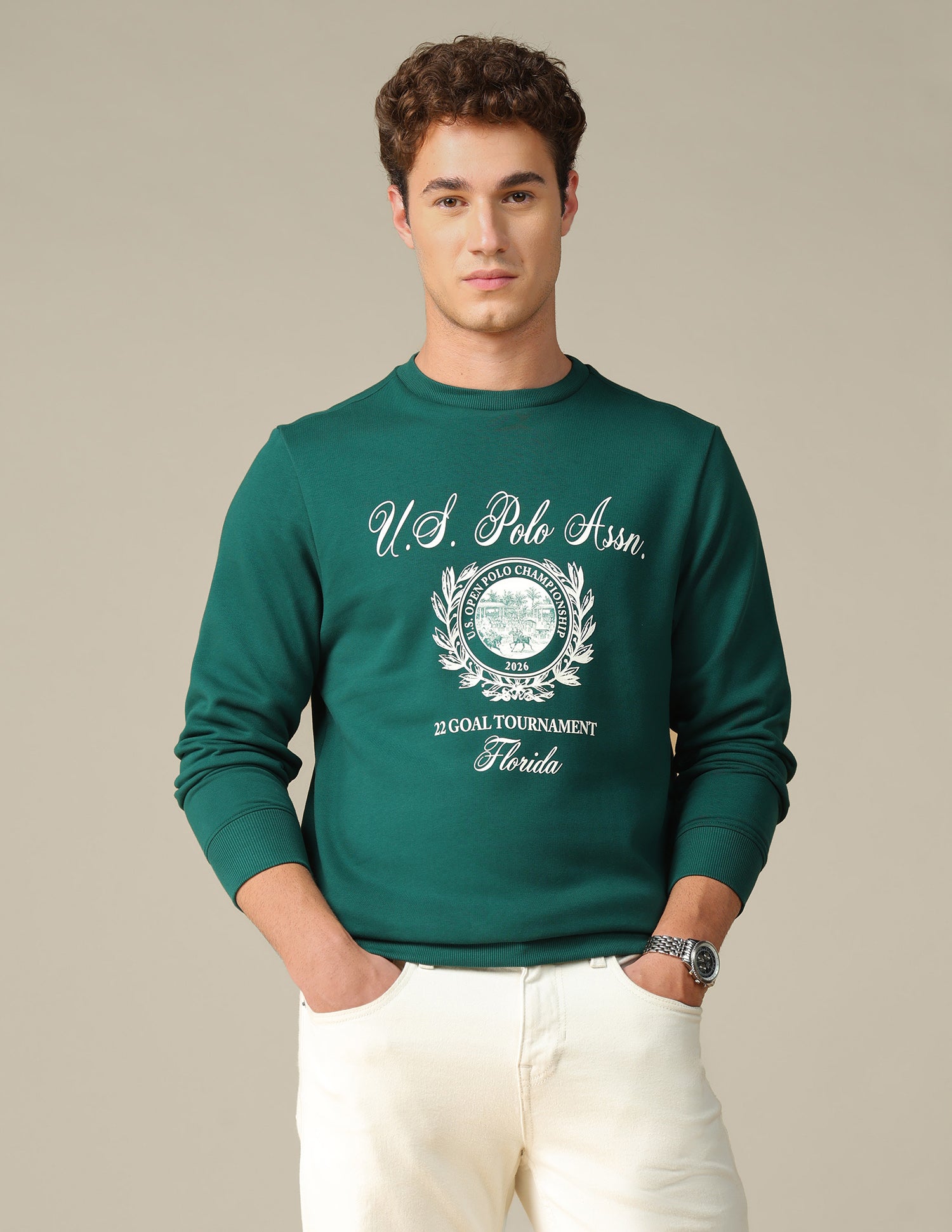 Graphic Brand Printed Regular Fit Sweatshirt Dark Green - U.S. Polo Assn. India | Large