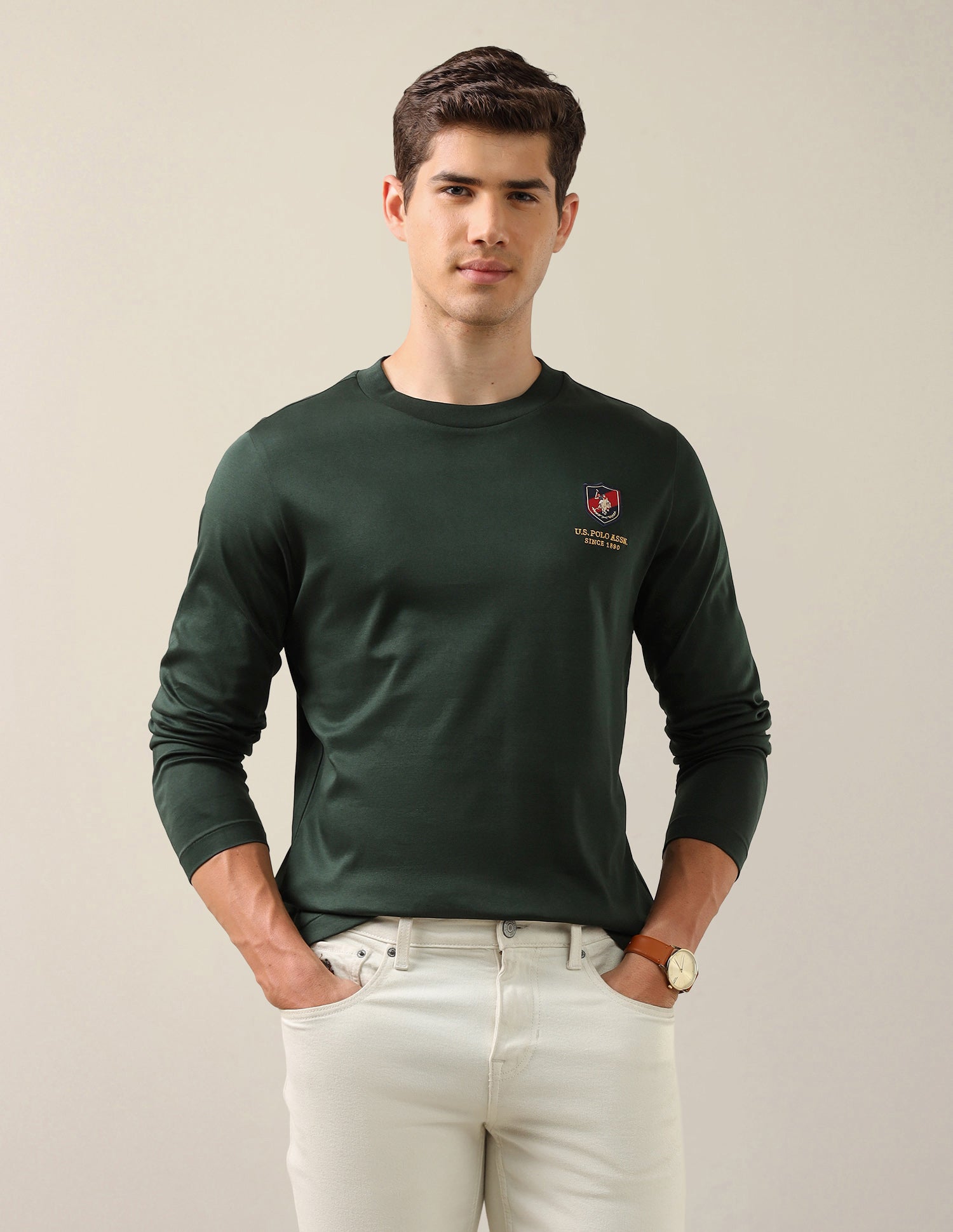 Solid Slim Fit T-Shirt Dark Green - U.S. Polo Assn. India | Large