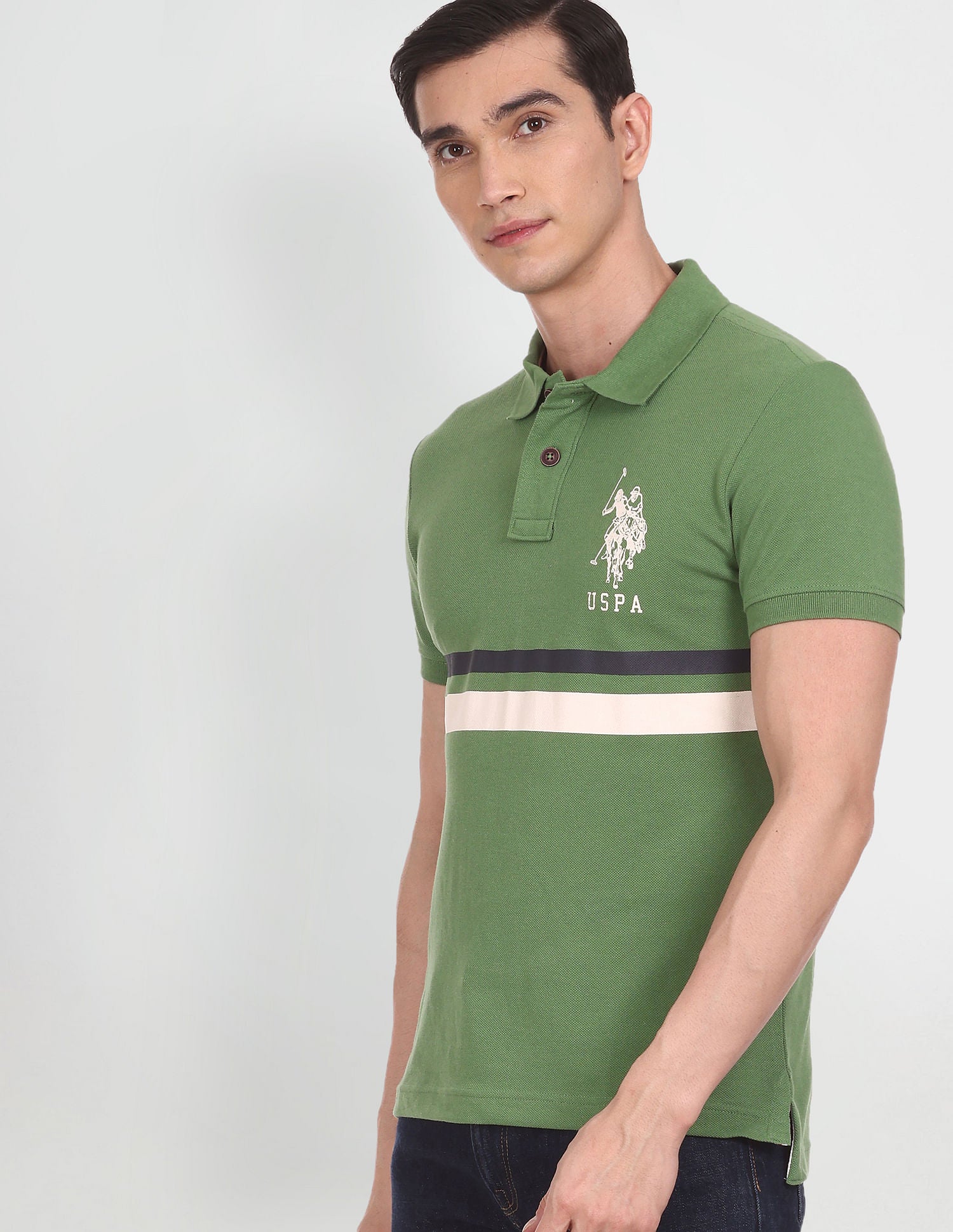 Contrast Stripe Pique Polo Shirt Green - U.S. Polo Assn. India | Large