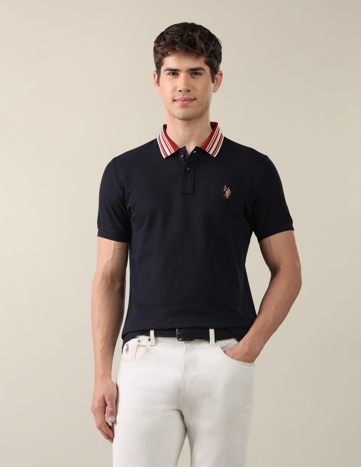 Solid Slim Fit Polo Shirt Blue - U.S. Polo Assn. India | Large