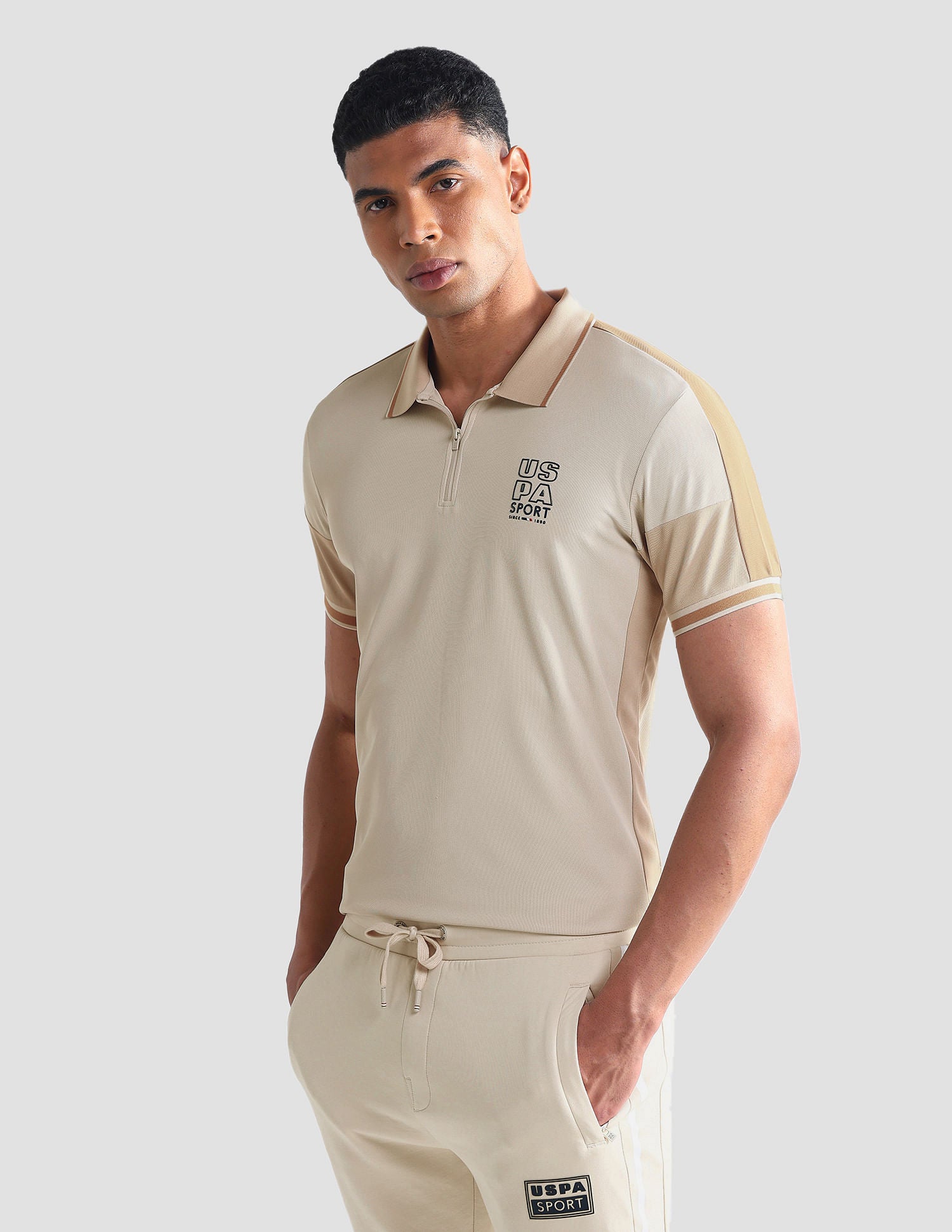 Tipped Collar Slim Fit Polo Shirt Beige - U.S. Polo Assn. India | Large