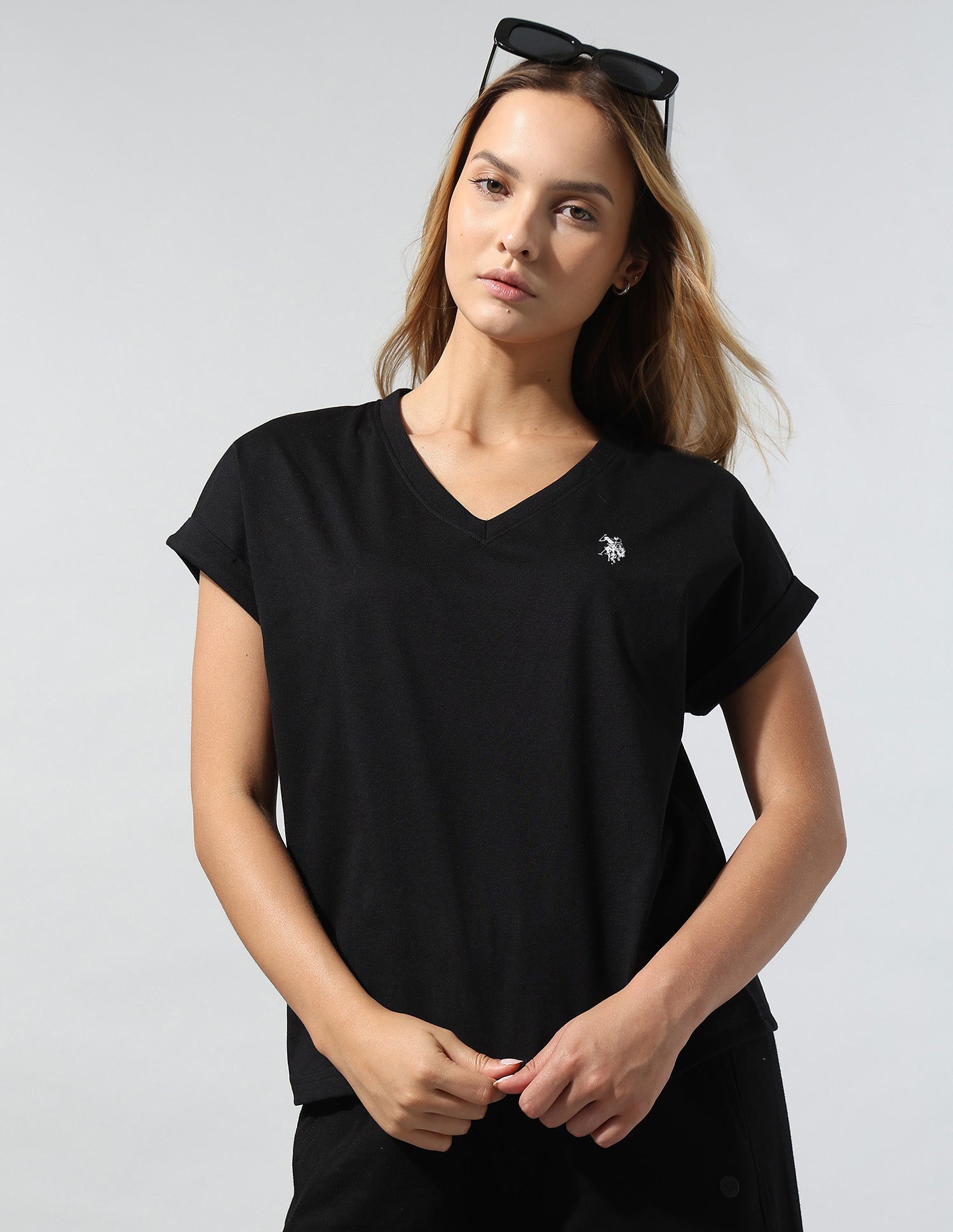 Basic V-Neck Regular T-Shirt Black - U.S. Polo Assn. India | Large
