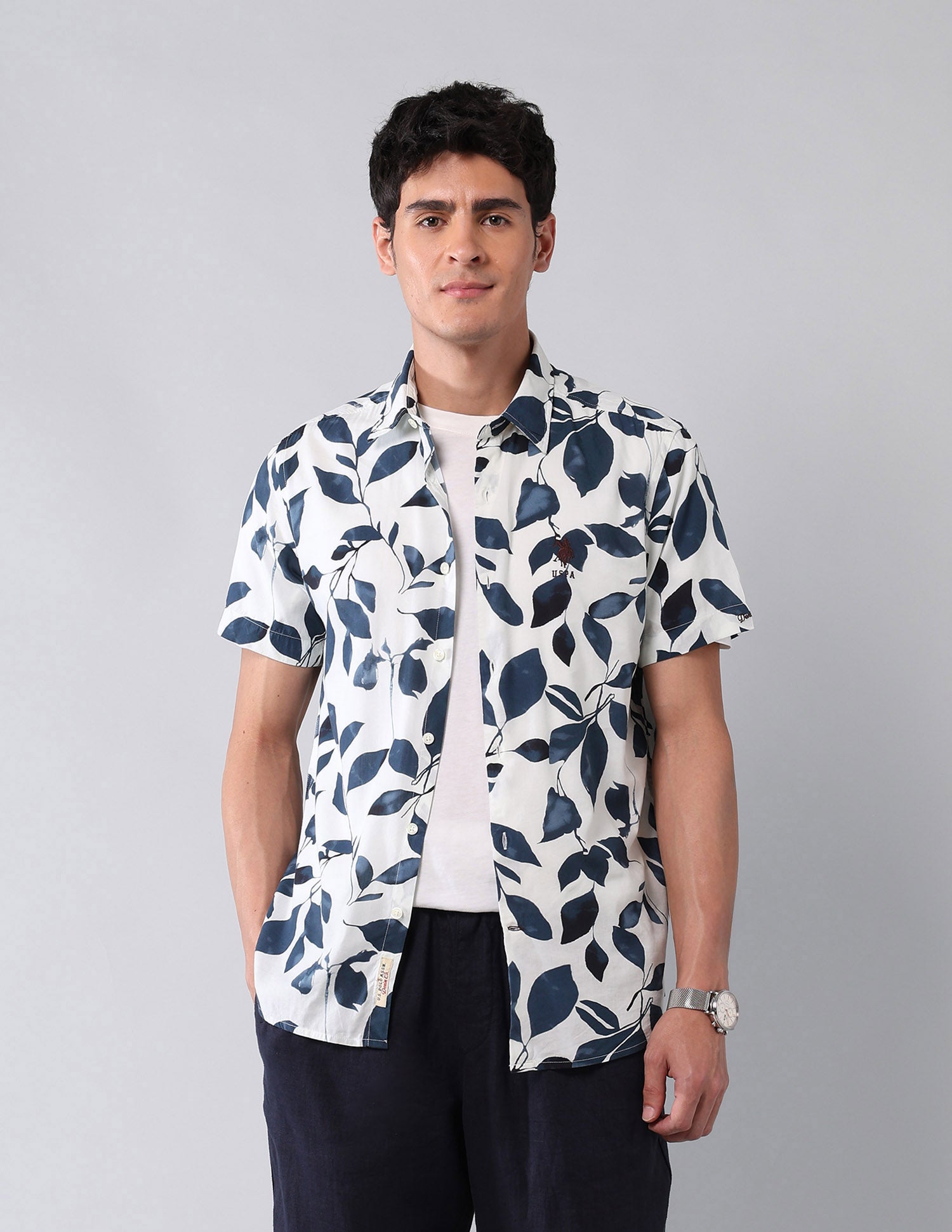 Tropical Printed Poplin Shirt Off White - U.S. Polo Assn. India | Large