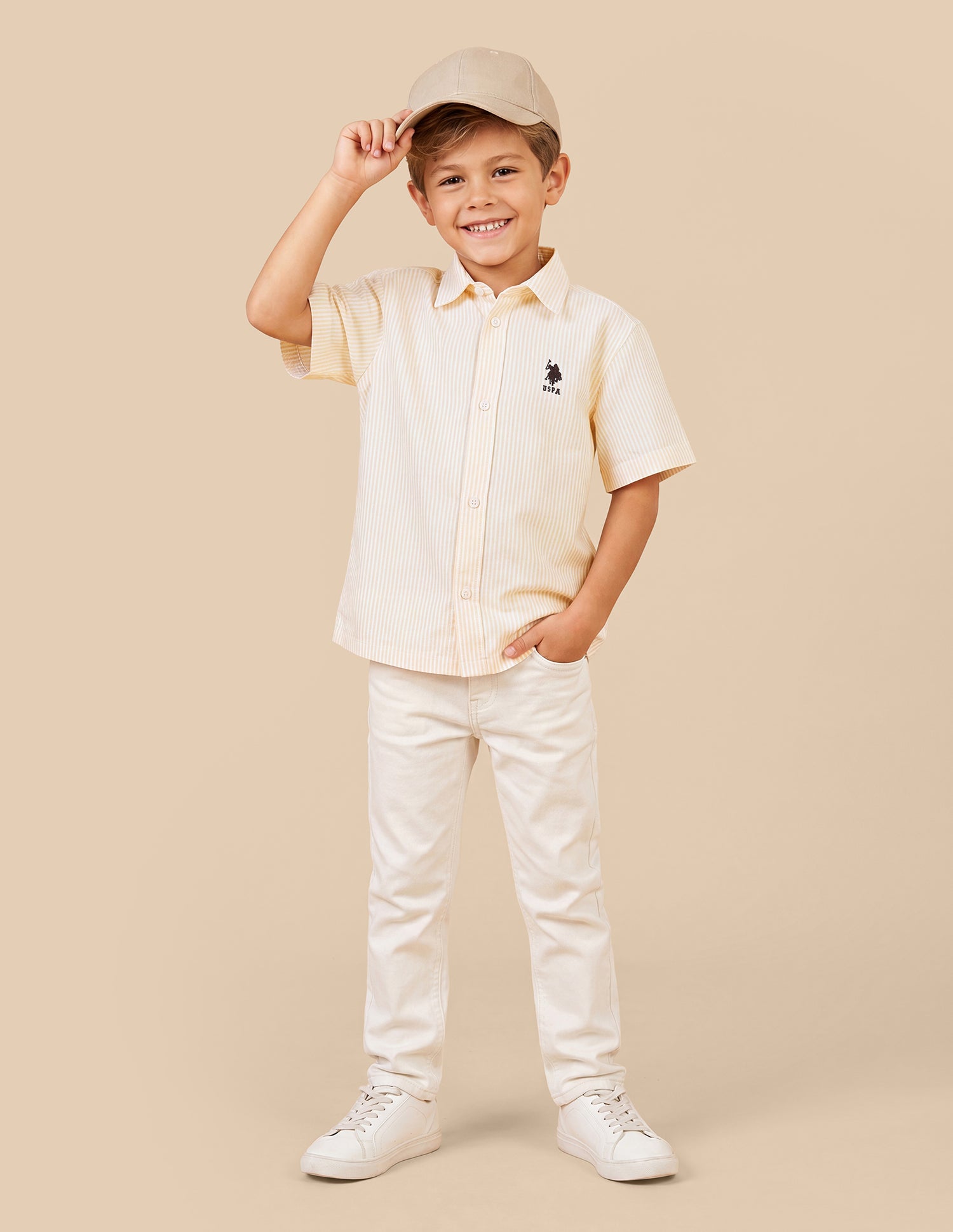 Vertical Striped Brand Printed Boxy Fit Shirt Yellow - U.S. Polo Assn. India | Large