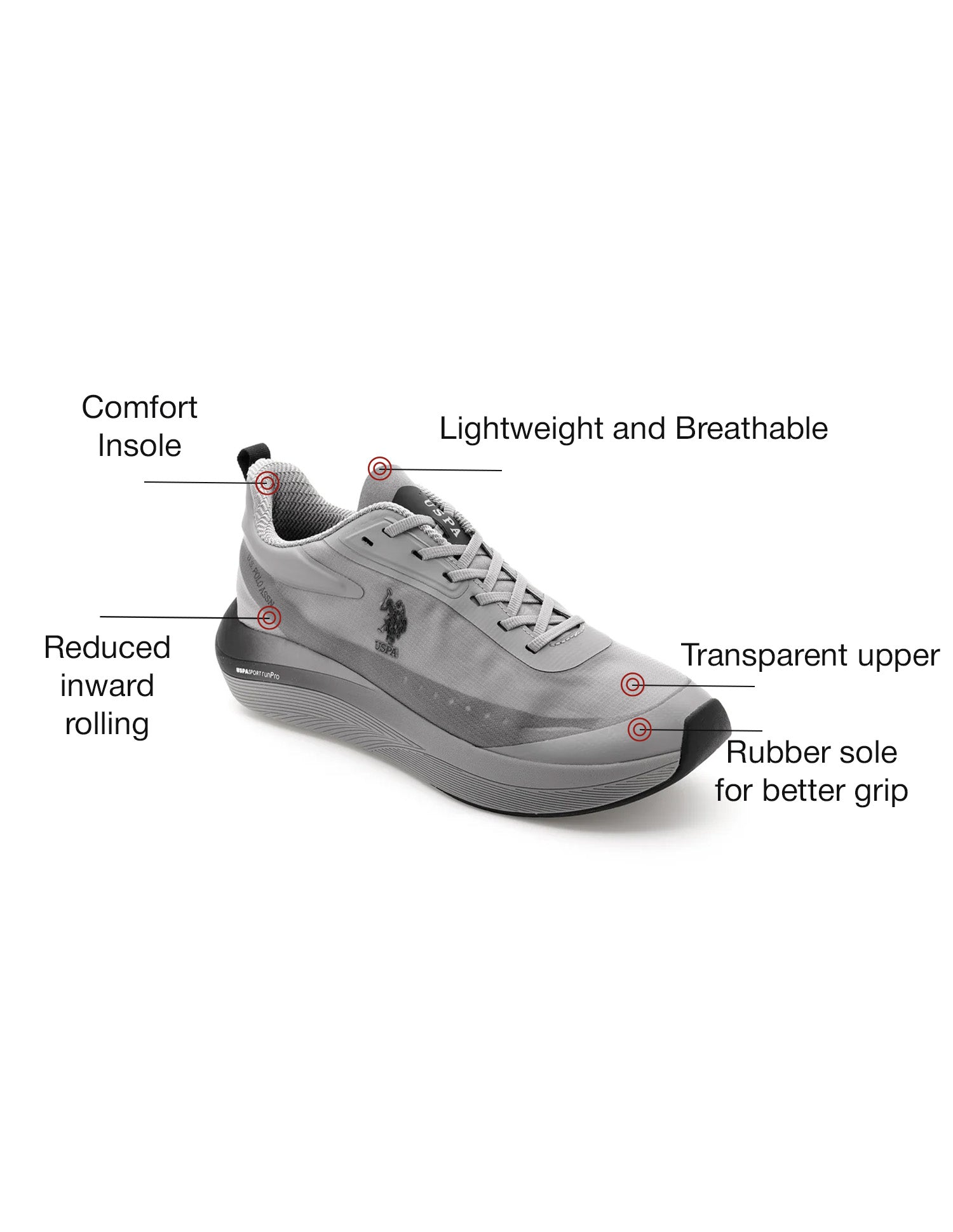 Men Frank Grey Uspa Sport  Runpro Running Shoes Grey - U.S. Polo Assn. India | Large
