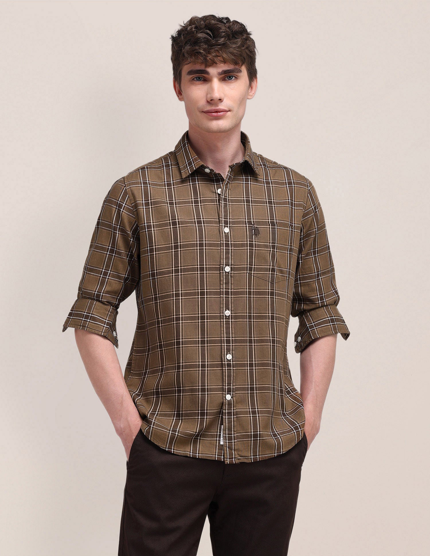 Plaid Checked Regular Fit Shirt Brown - U.S. Polo Assn. India | Large