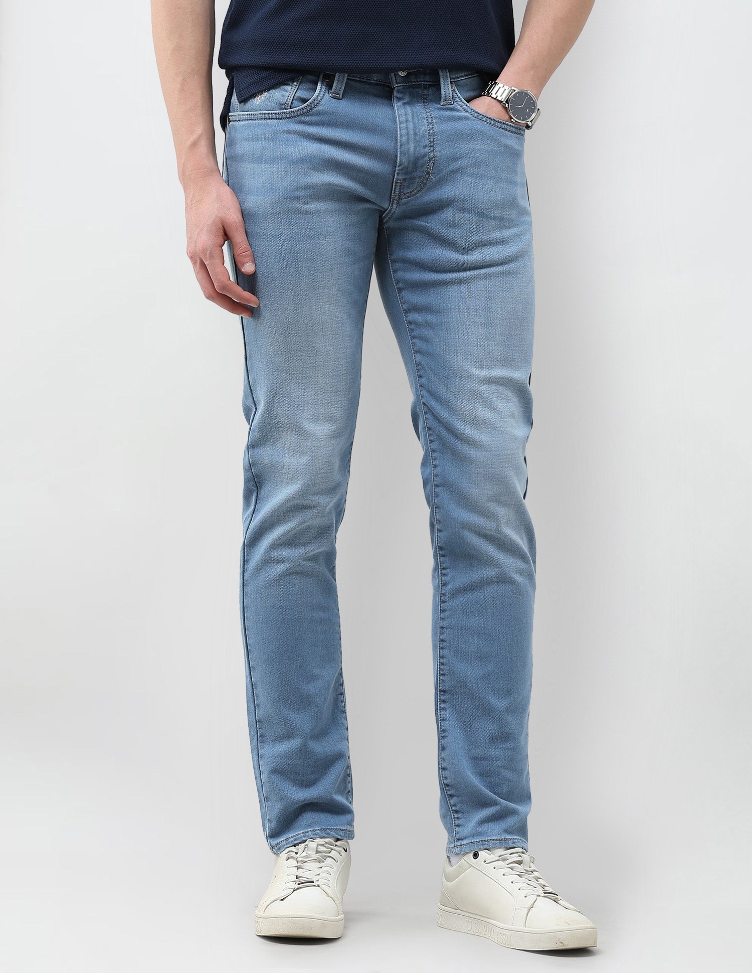 Brandon Slim Tapered Fit Blue Jeans Mid Blue - U.S. Polo Assn. India | Large