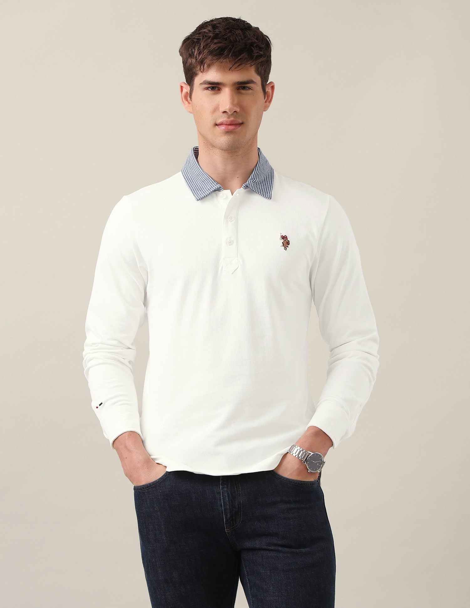 Solid Slim Fit Polo Shirt Ivory - U.S. Polo Assn. India | Large