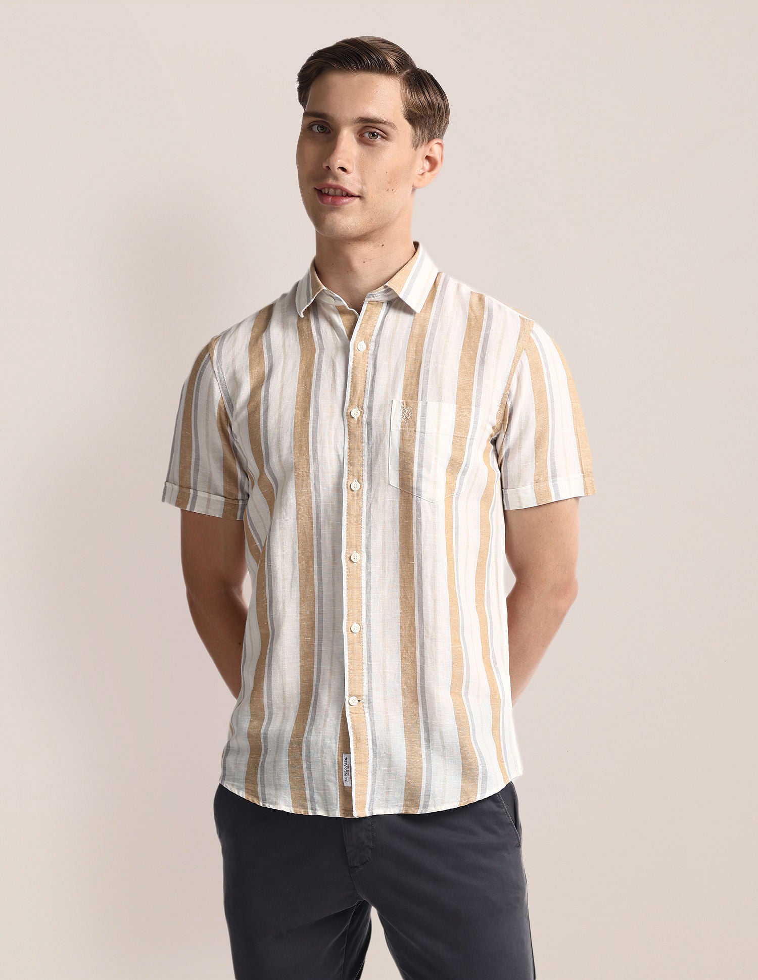 Vertical Stripe Linen Blend Shirt