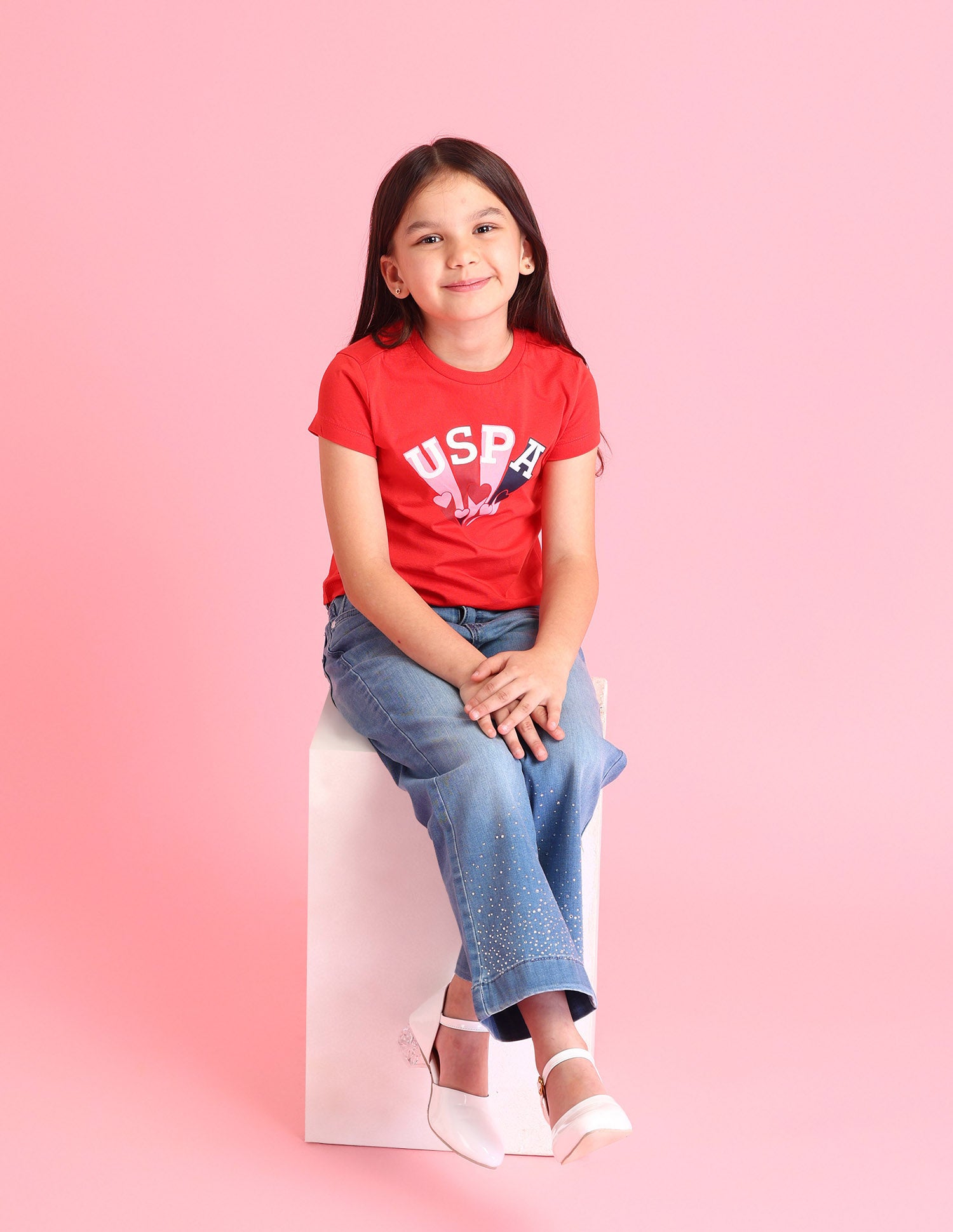 Girls Brand Printed Regular Fit T-Shirt Red - U.S. Polo Assn. India | Large