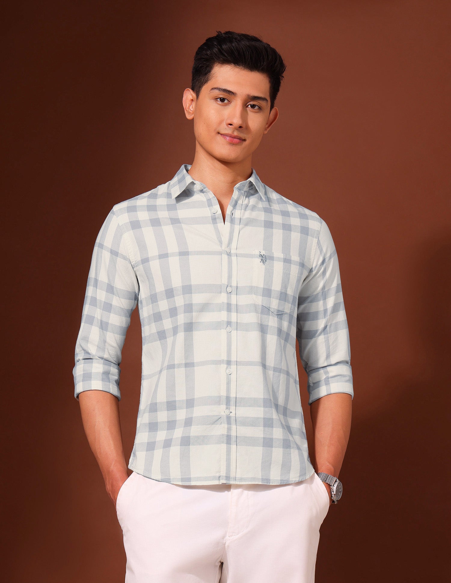 Grid Tattersall Checked Pure Cotton Shirt Grey - U.S. Polo Assn. India | Large