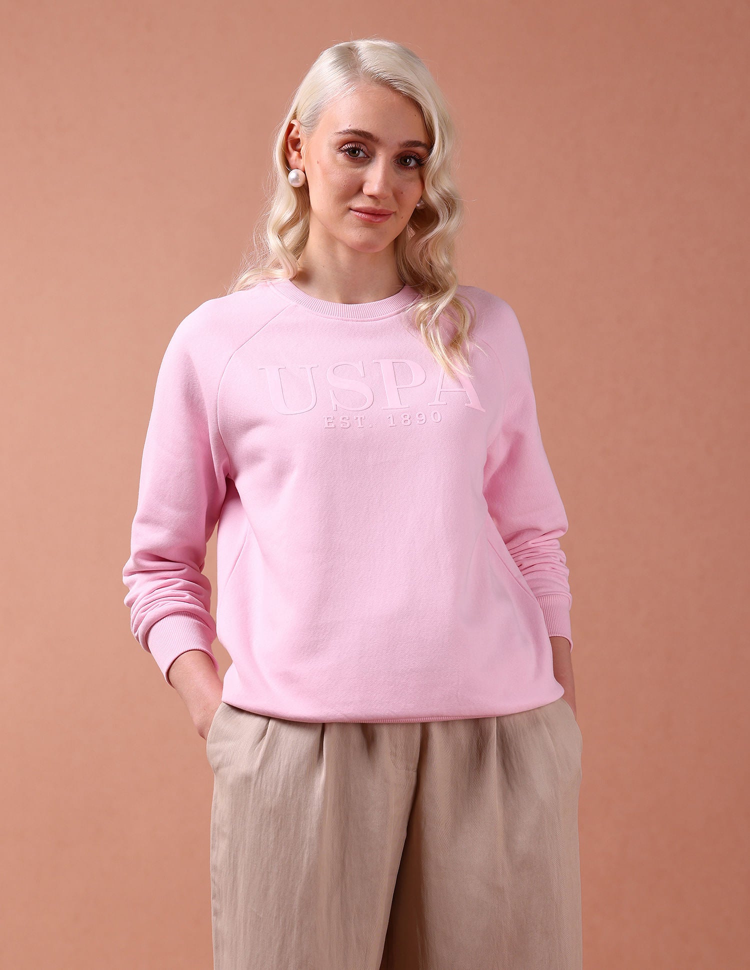 HD Print Raglan Sleeve Sweatshirt Light Pink - U.S. POLO ASSN. | Large