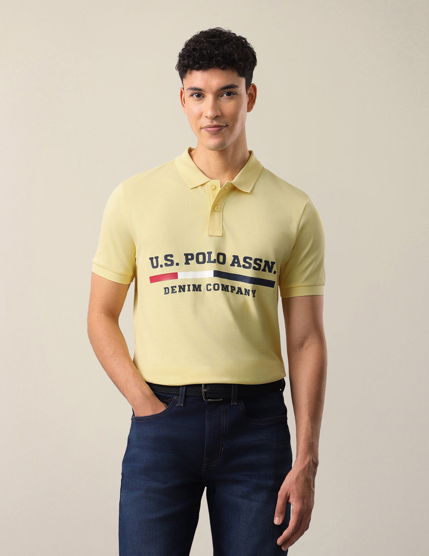 Brand Printed Slim Fit Polo Shirt Yellow - U.S. Polo Assn. India | Large