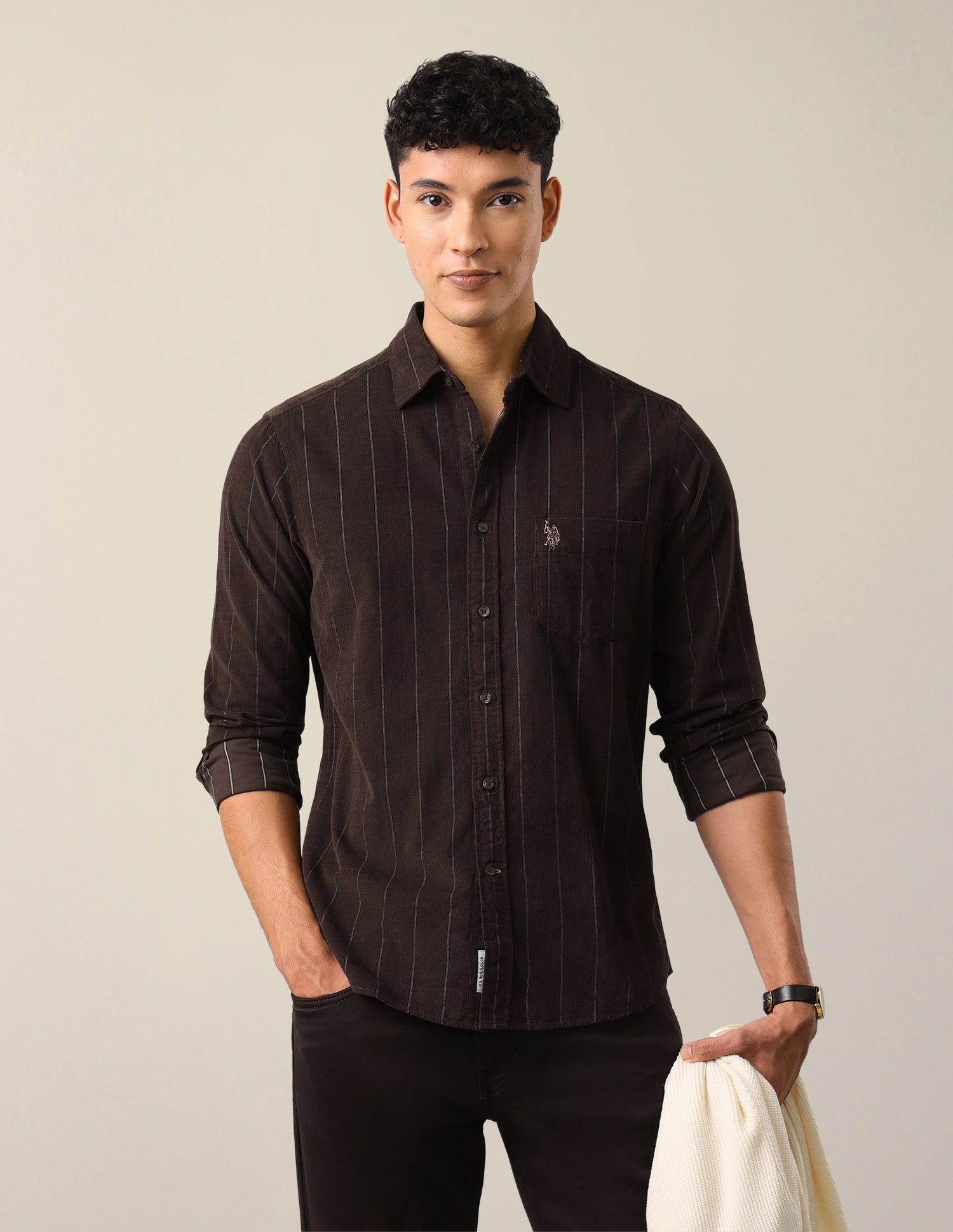 Corduroy Vertical Striped Shirt Choco - U.S. Polo Assn. India | Large