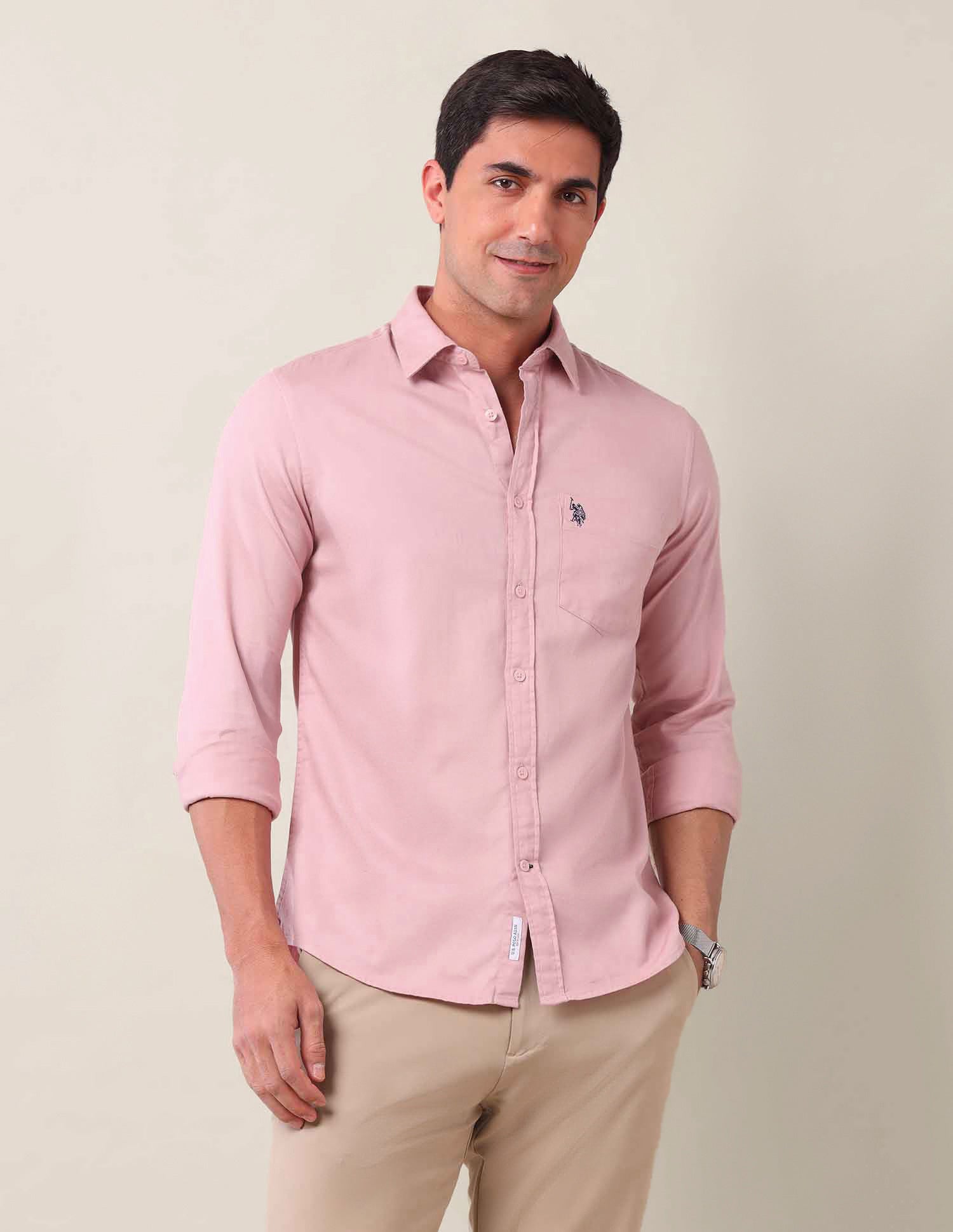 Solid Dobby Shirt Light Pink - U.S. Polo Assn. India | Large