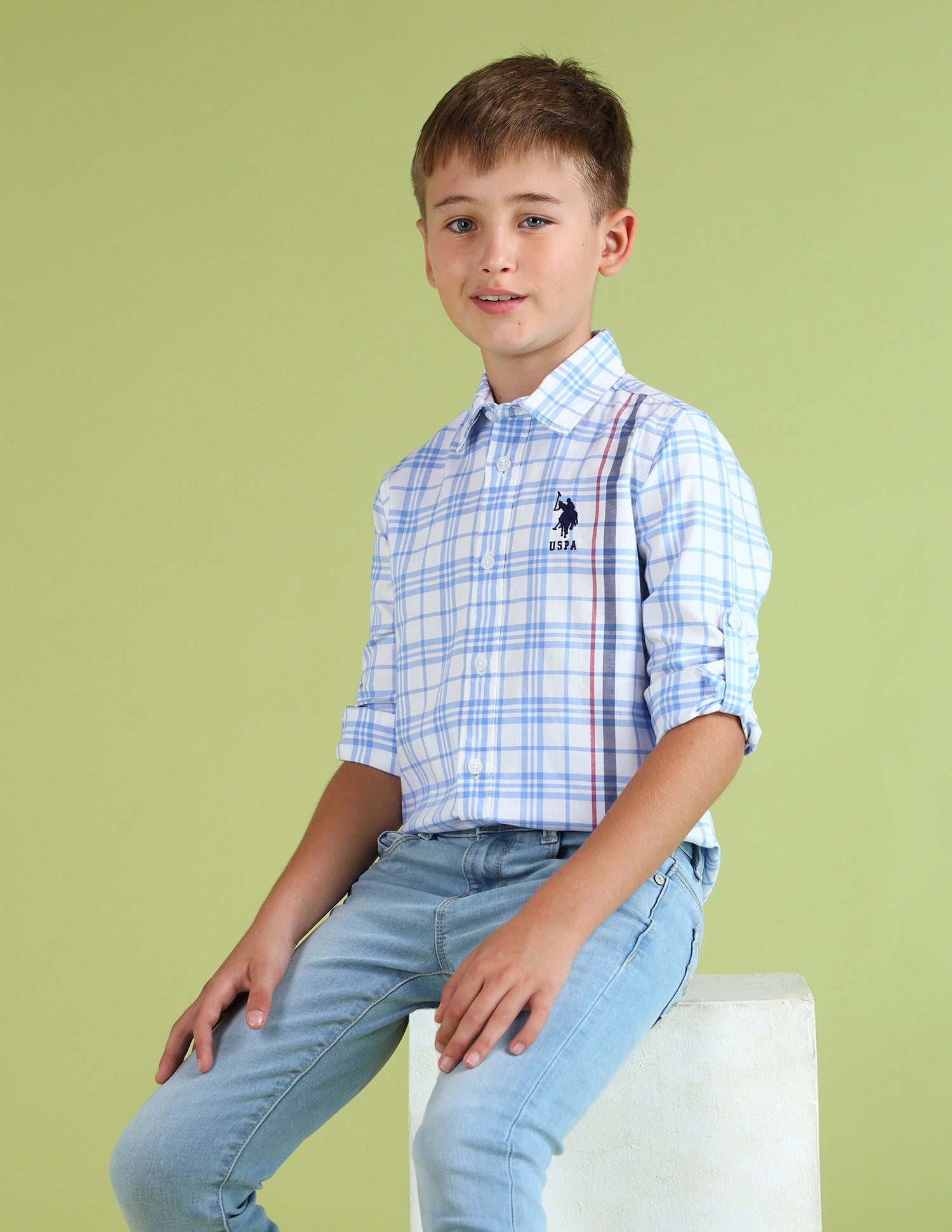 Boys Grid Tattersall Checked Regular Fit Shirt
