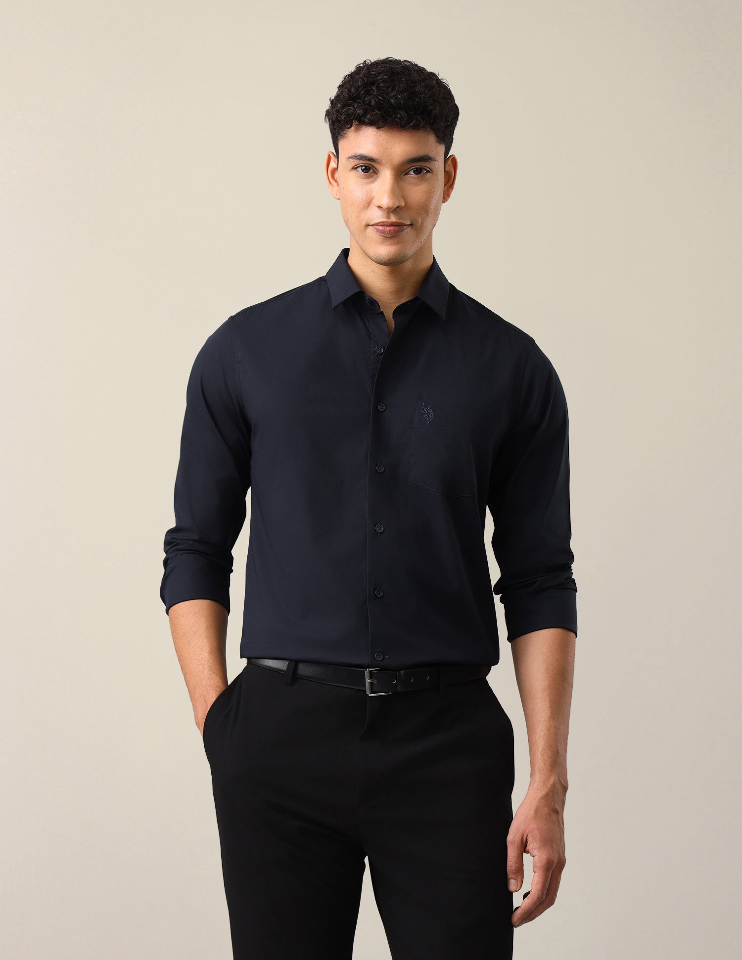 Solid Tailored Fit Shirt Navy - U.S. Polo Assn. India | Large