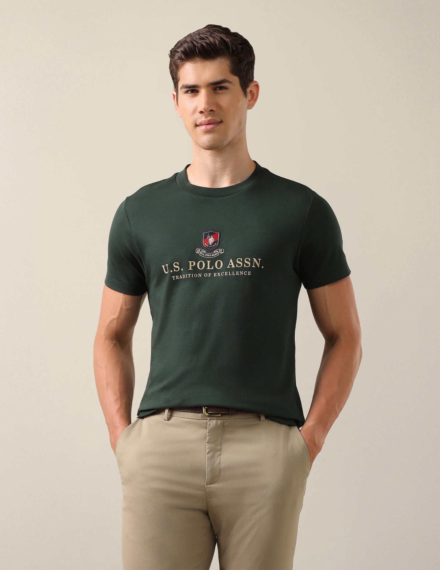 Brand Printed Slim Fit T-Shirt Dark Green - U.S. Polo Assn. India | Large