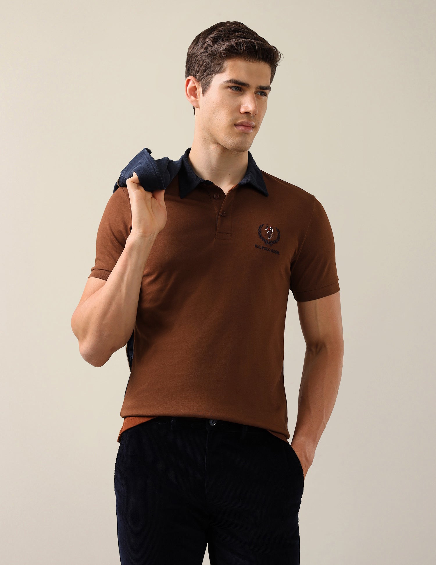 Solid Slim Fit Polo Shirt Brown - U.S. Polo Assn. India | Large