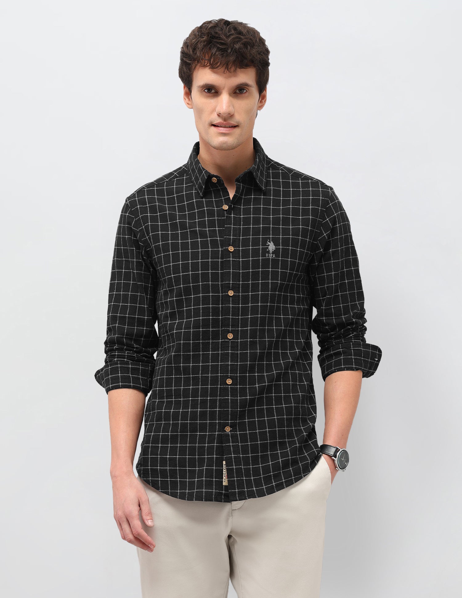 Windowpane Checked Regular Fit Shirt Black - U.S. Polo Assn. India | Large