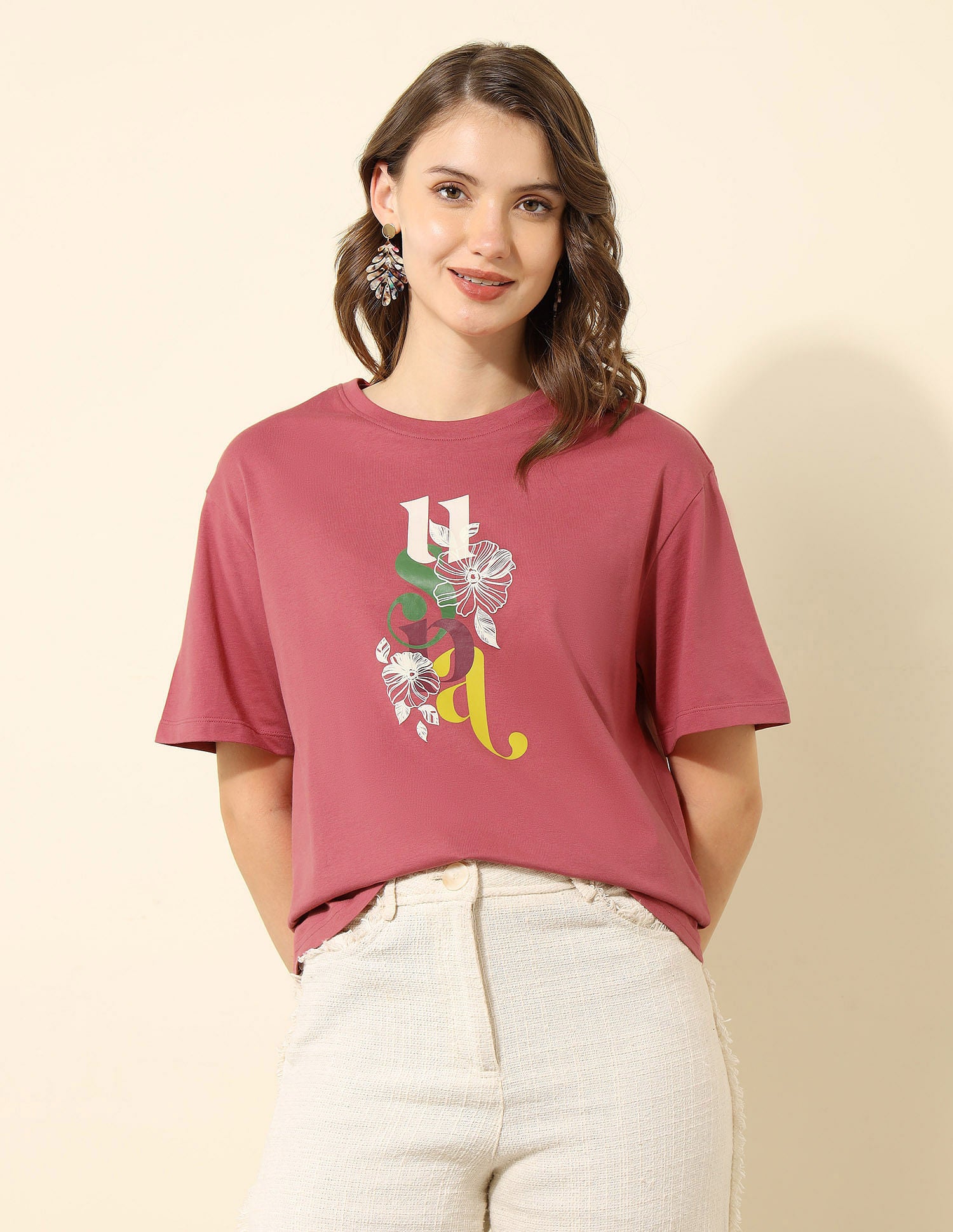 Boyfriend Fit Brand Printed T-Shirt Pink - U.S. Polo Assn. India | Large