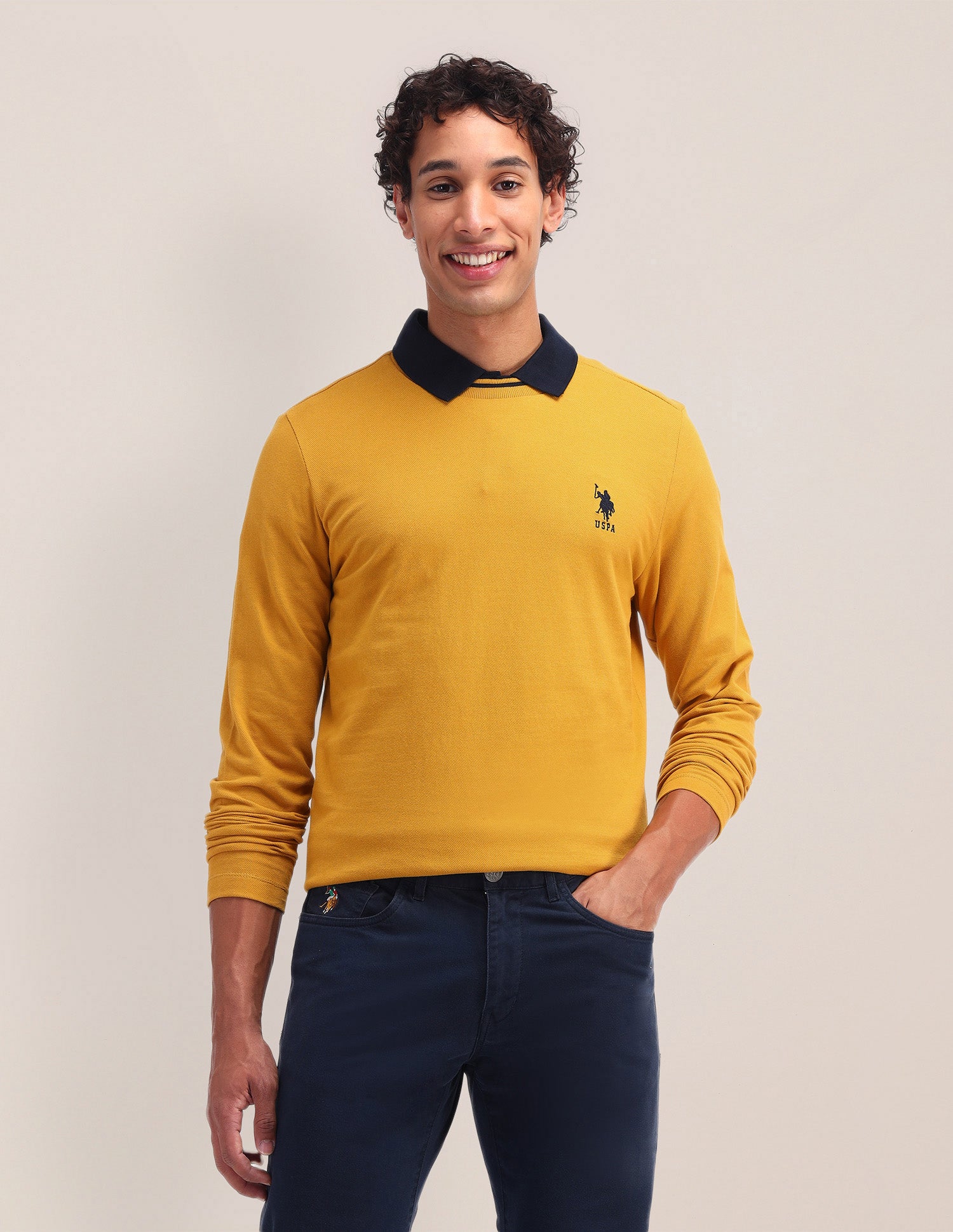 Solid Pattern Slim Fit T-Shirt Mustard - U.S. Polo Assn. India | Large