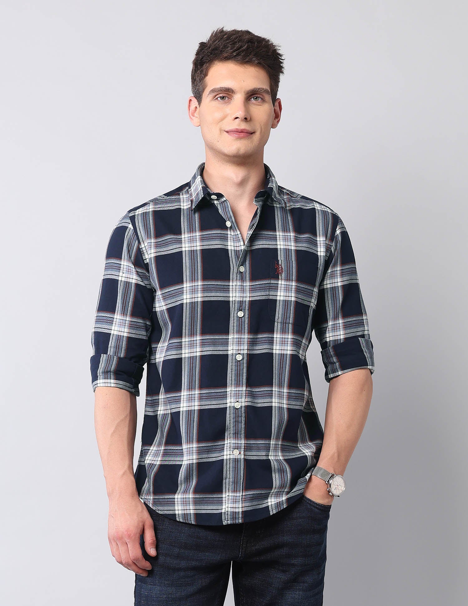 Plaid Checked Pure Cotton Shirt Navy - U.S. Polo Assn. India | Large