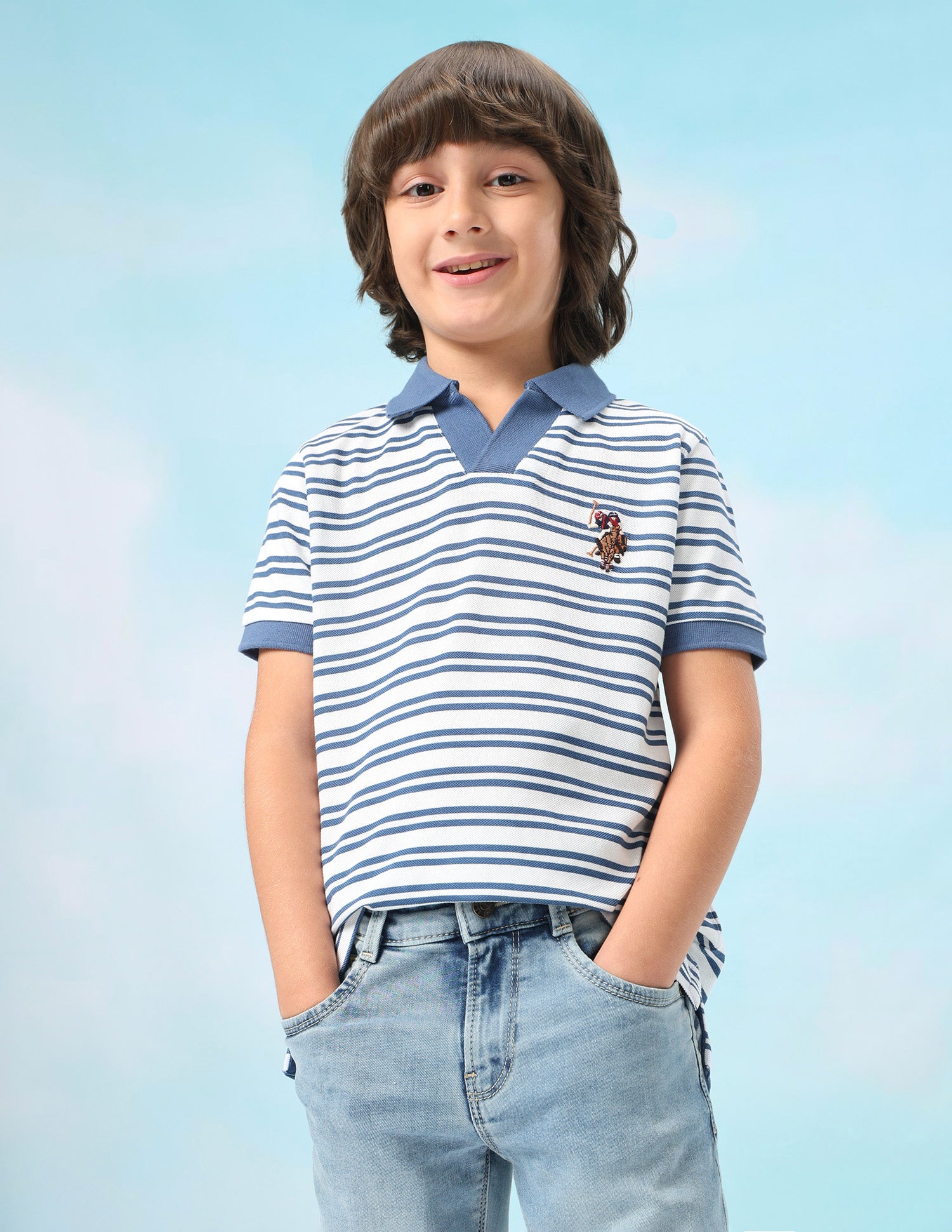 Horizontal Striped Regular Fit Polo Shirt Blue - U.S. Polo Assn. India | Large
