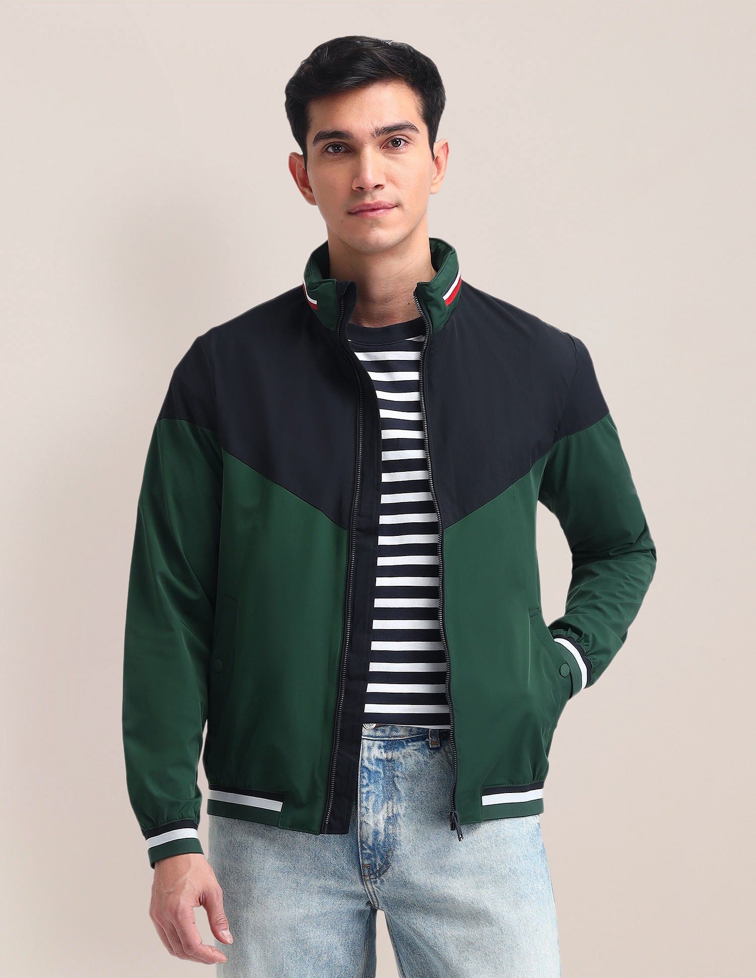 Regular Fit Colourblocked Bomber Jacket