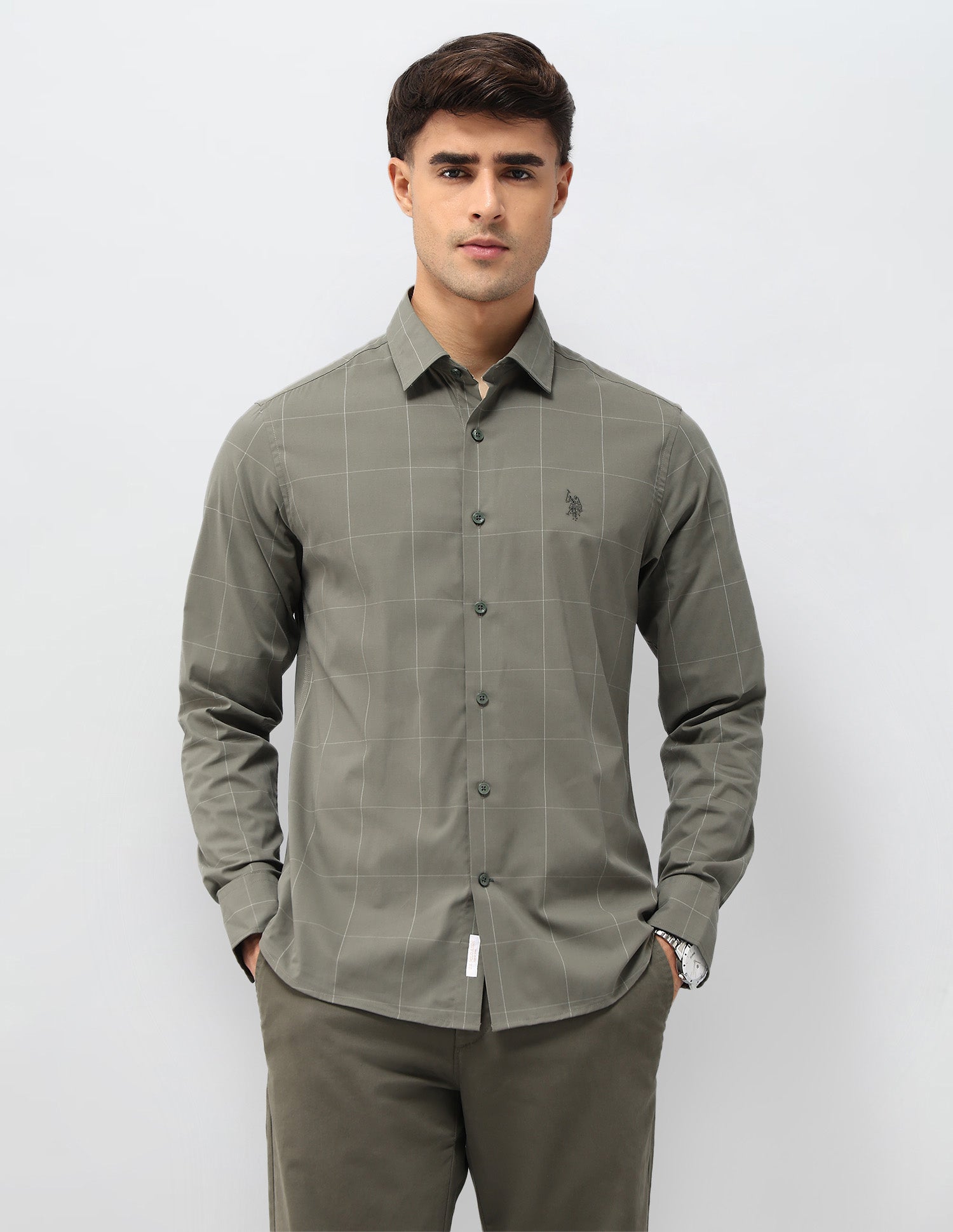 Windowpane Checked Tailored Fit Shirt
