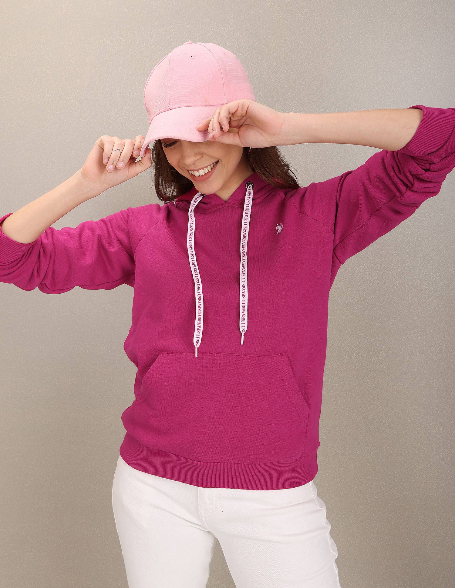 Solid Hooded Sweatshirt Fuchsia - U.S. Polo Assn. India | Large