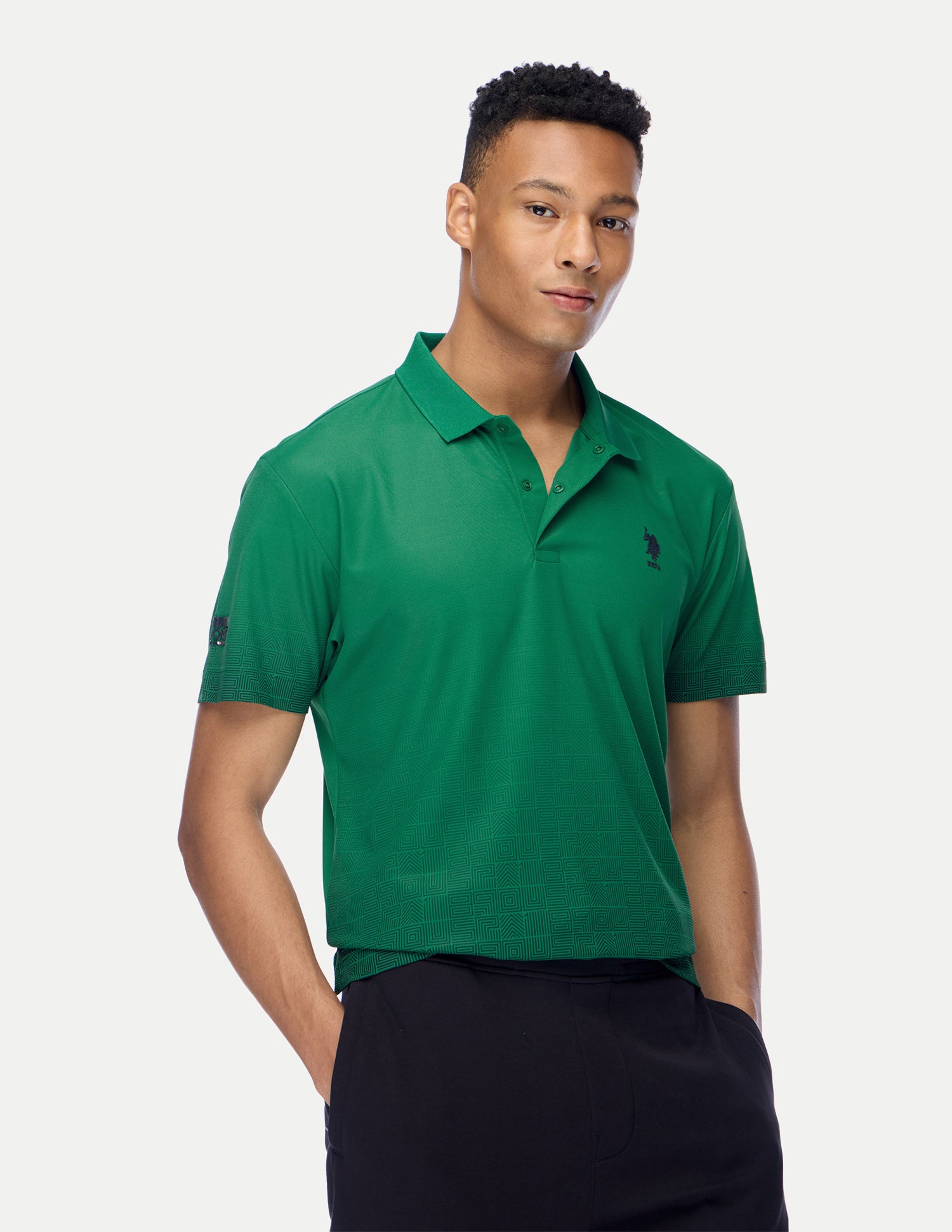 Geometric Printed Regular Fit Active Polo Shirt Green - U.S. Polo Assn. India | Large