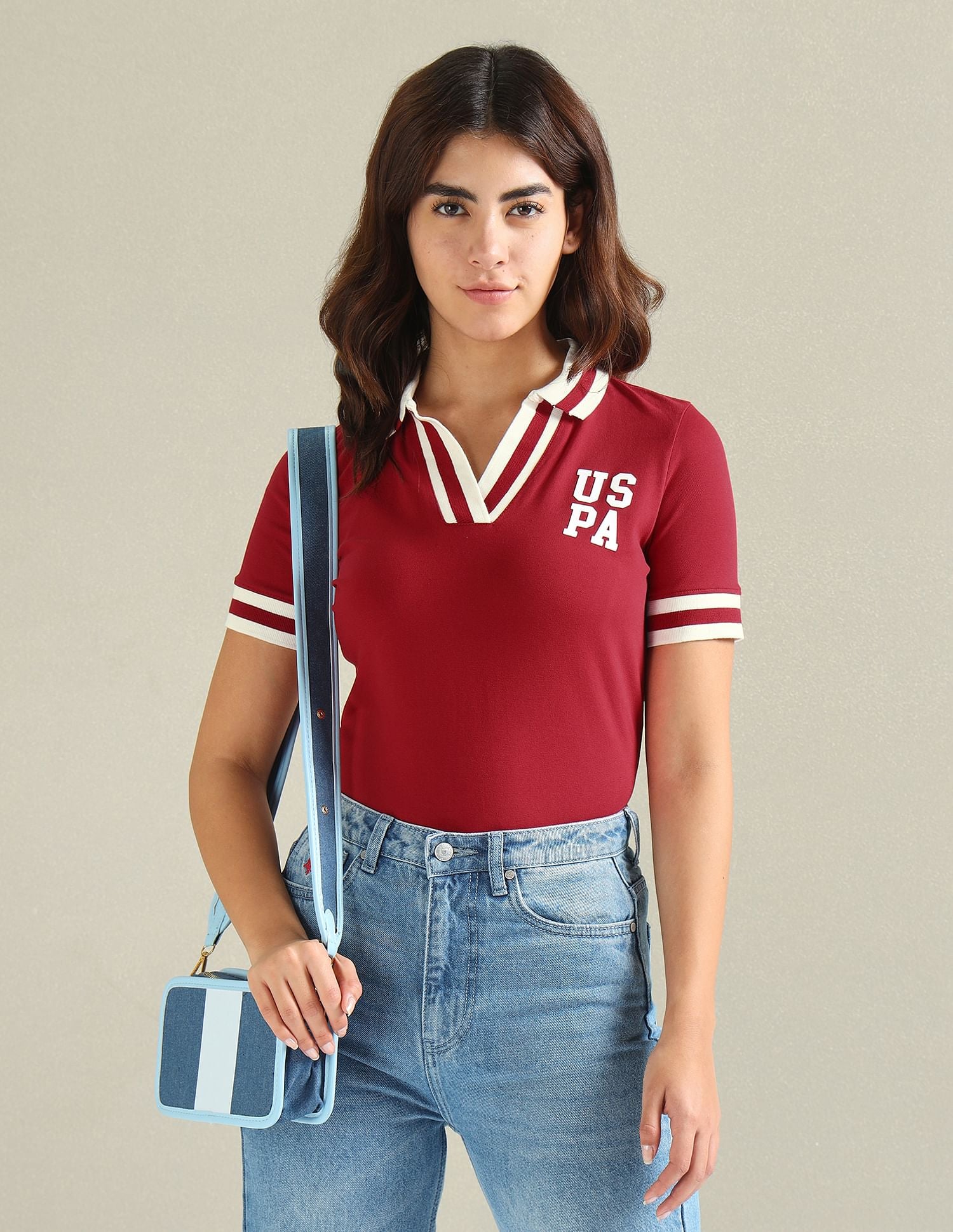 Striped Collar Pique Polo Shirt