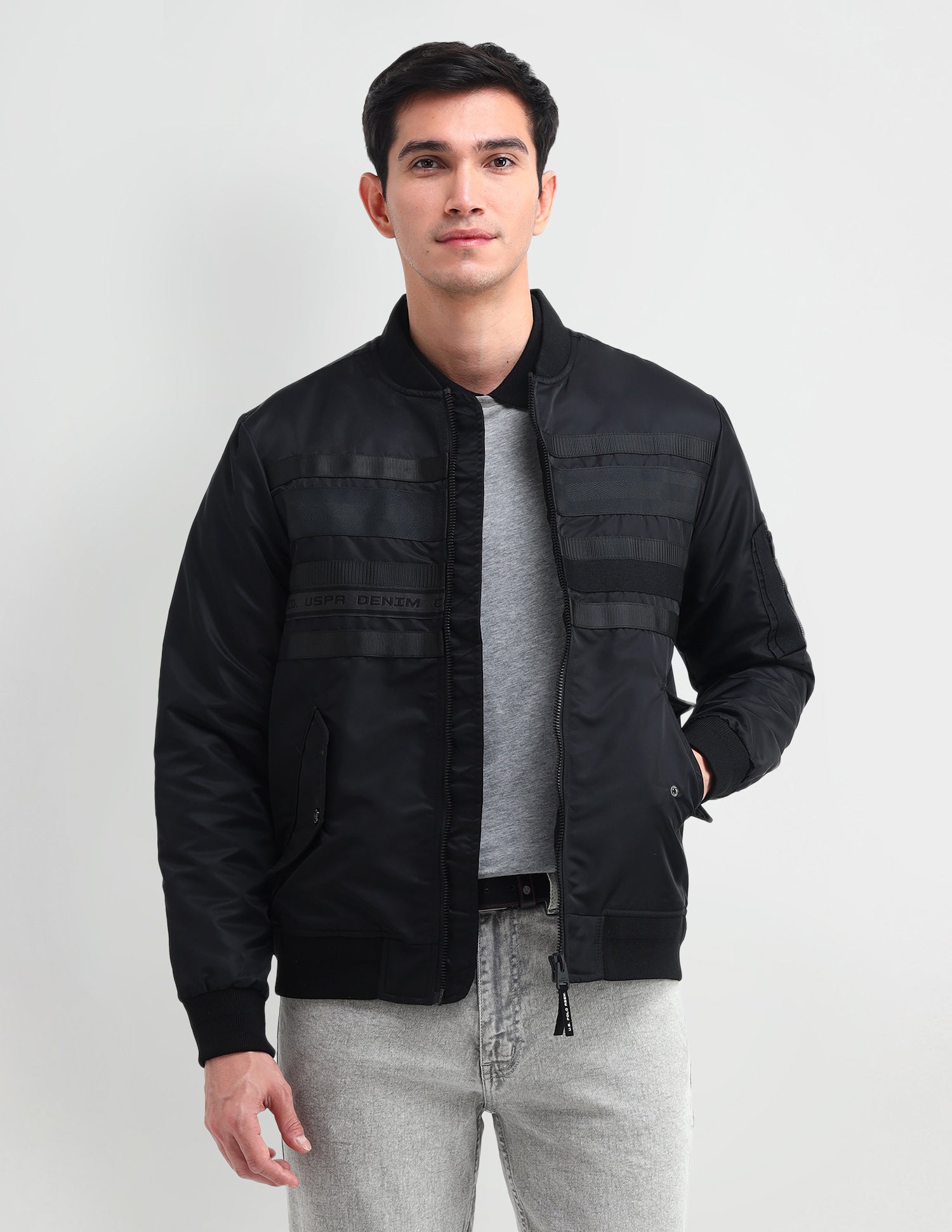 Mock Neck Bomber Jacket Black - U.S. Polo Assn. India | Large