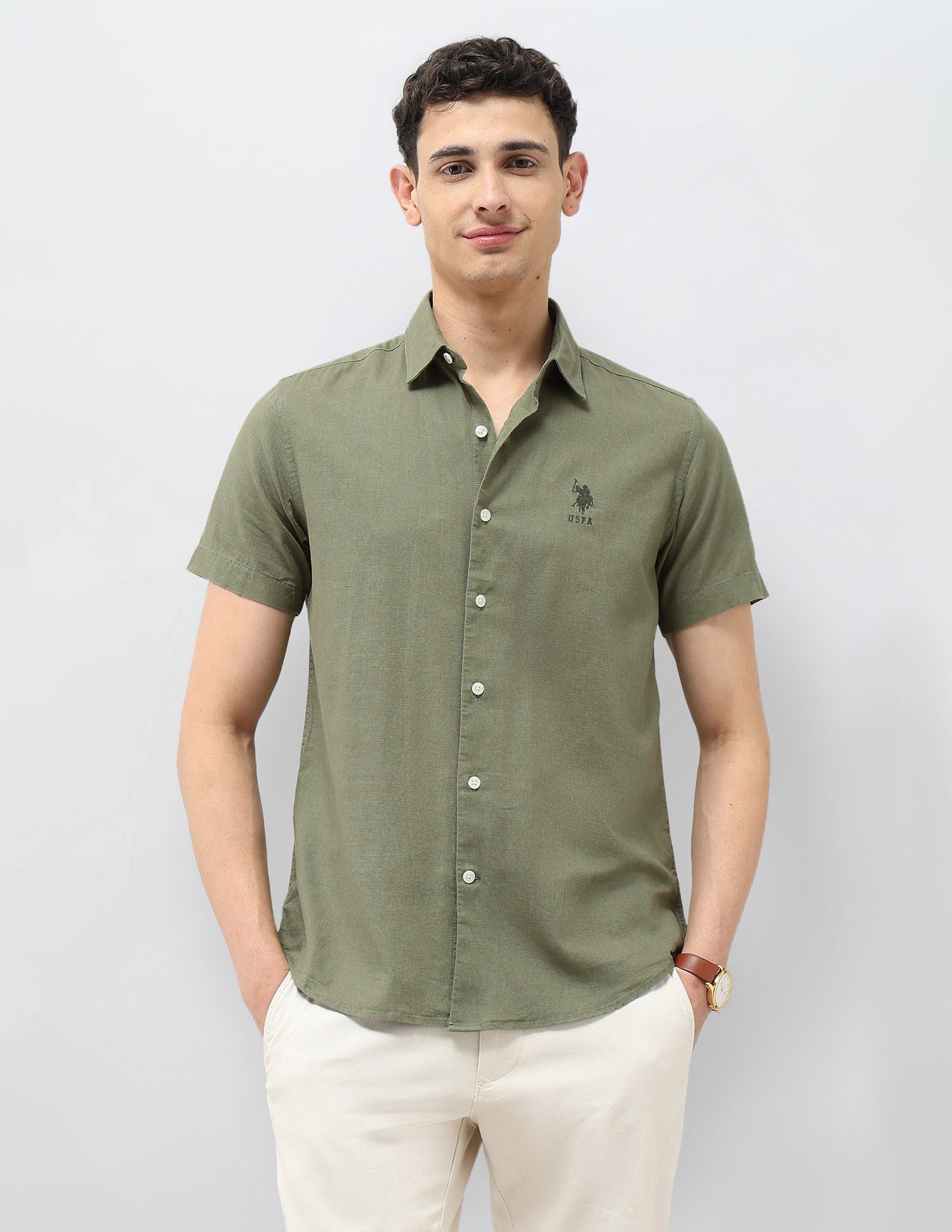 Regular Fit Solid Shirt Light Green - U.S. Polo Assn. India | Large